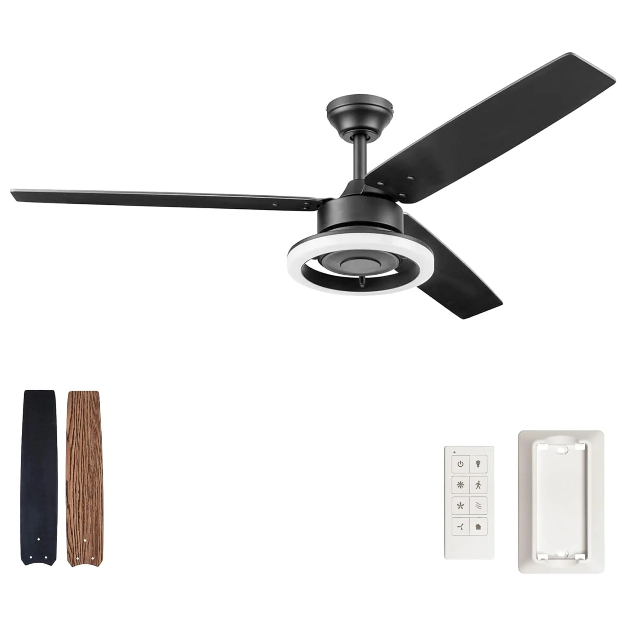 Prominence Home Orbis 52 Inch Indoor LED Ceiling Fan with Light, Matte Black