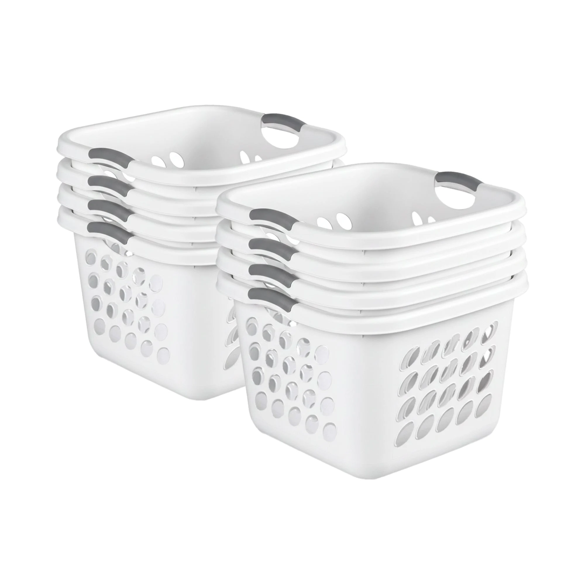Sterilite Square Laundry Basket, 1.5 BushelHamper with Handles, White, 8 Pack