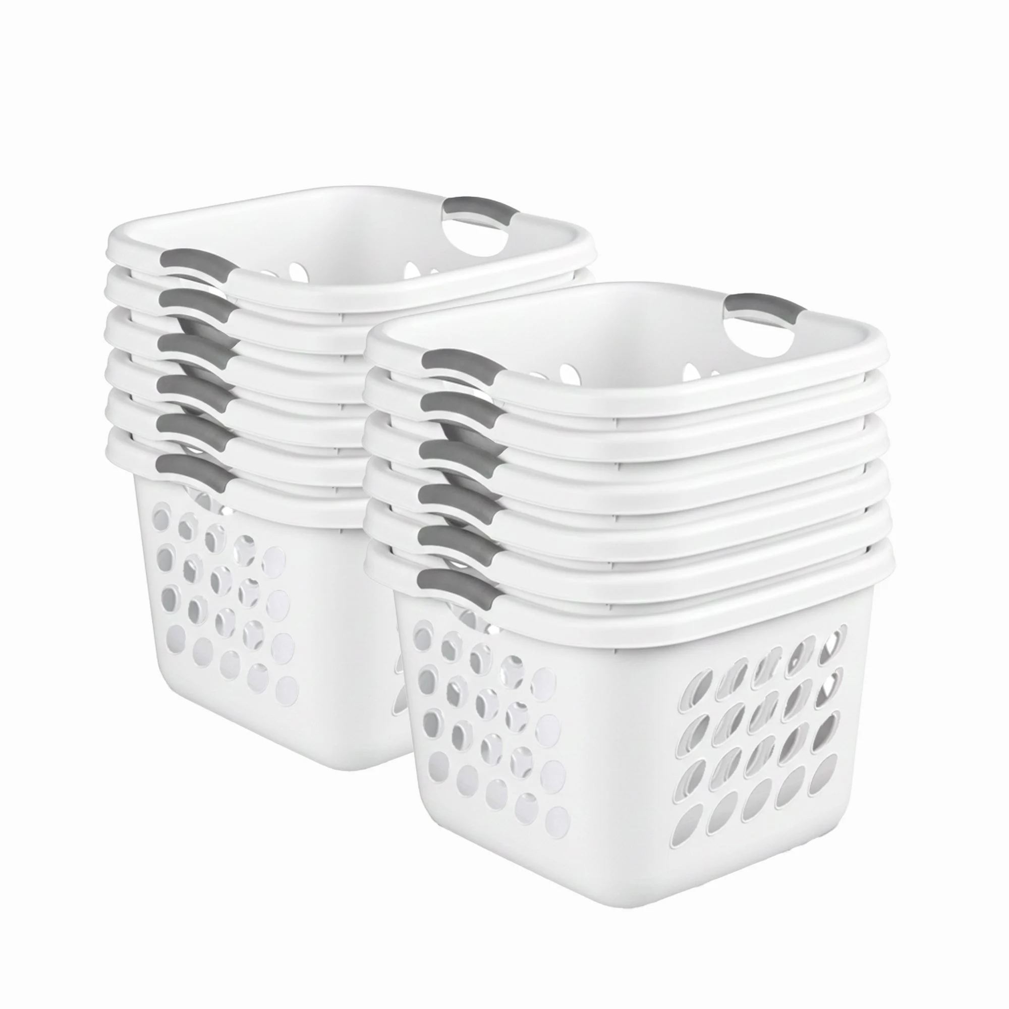 Sterilite Square Laundry Basket, 1.5 BushelHamper with Handles, White, 12 Pack