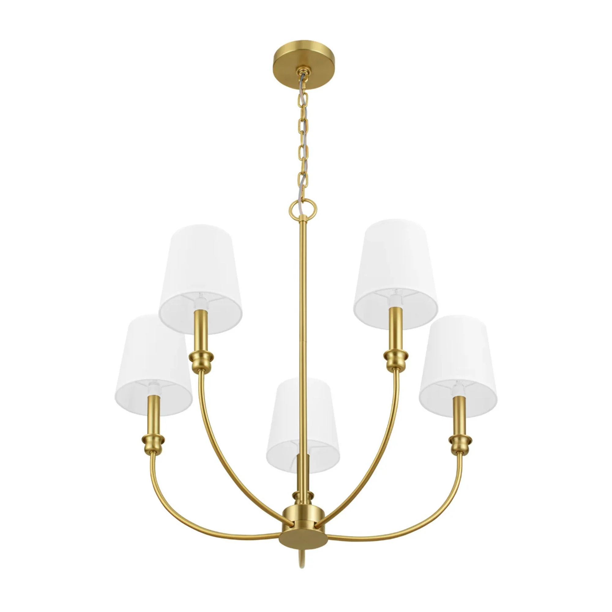 Prominence Home Bilet 5 Light Linear Chandelier with Fabric Shades, Brushed Gold