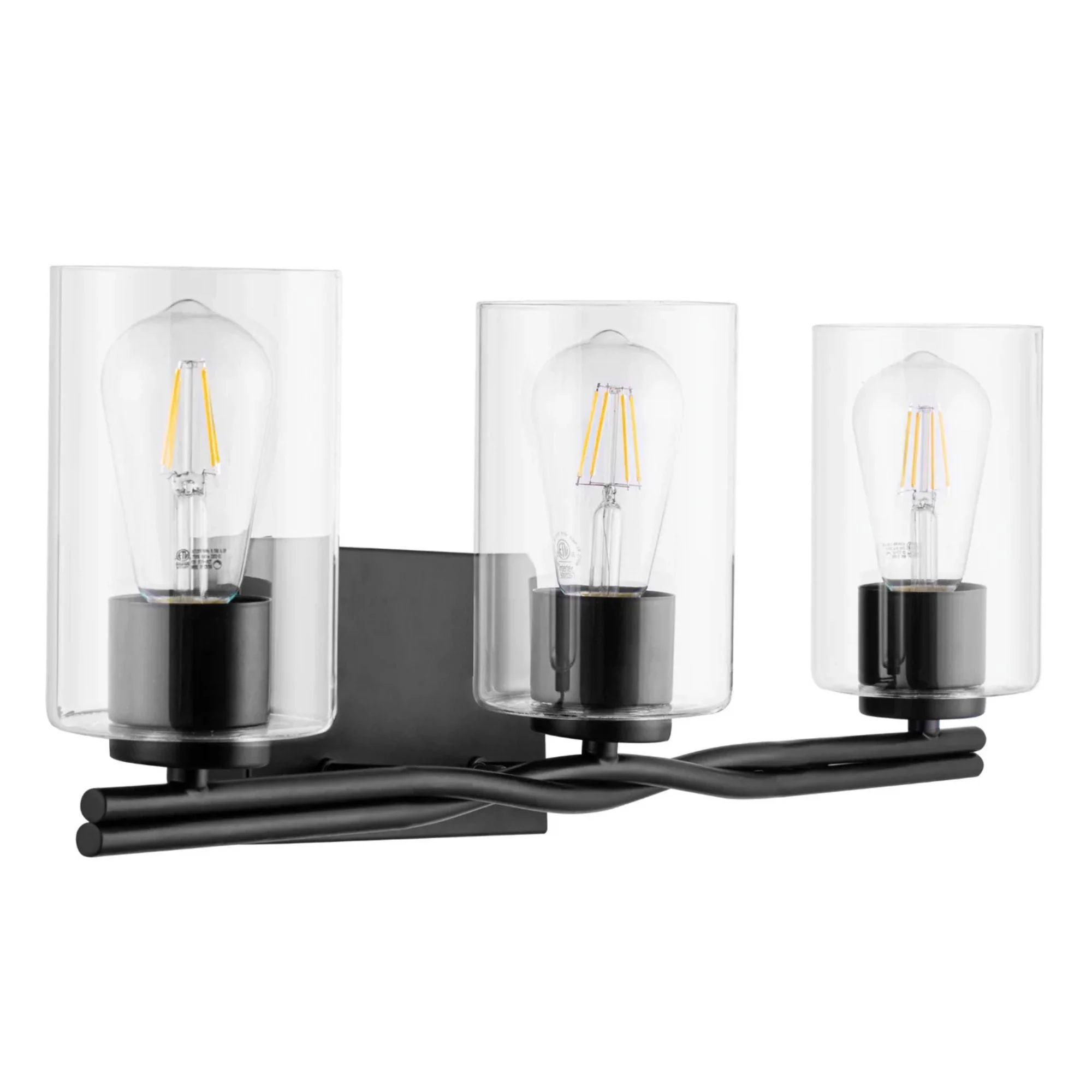 Prominence Home Lantier 3 Light Vanity Light, Damp Rated with Clear Glass, Black