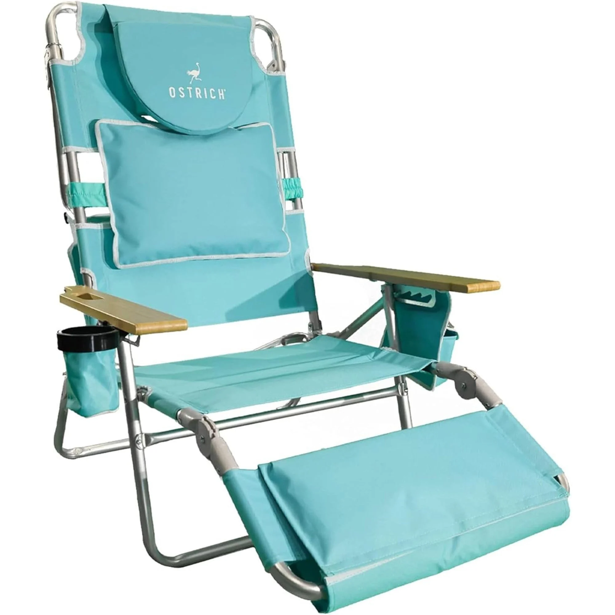 Ostrich The Deluxe 3N1 Lightweight Beach Lounge Chair w/ Footrest, Pink Stripe