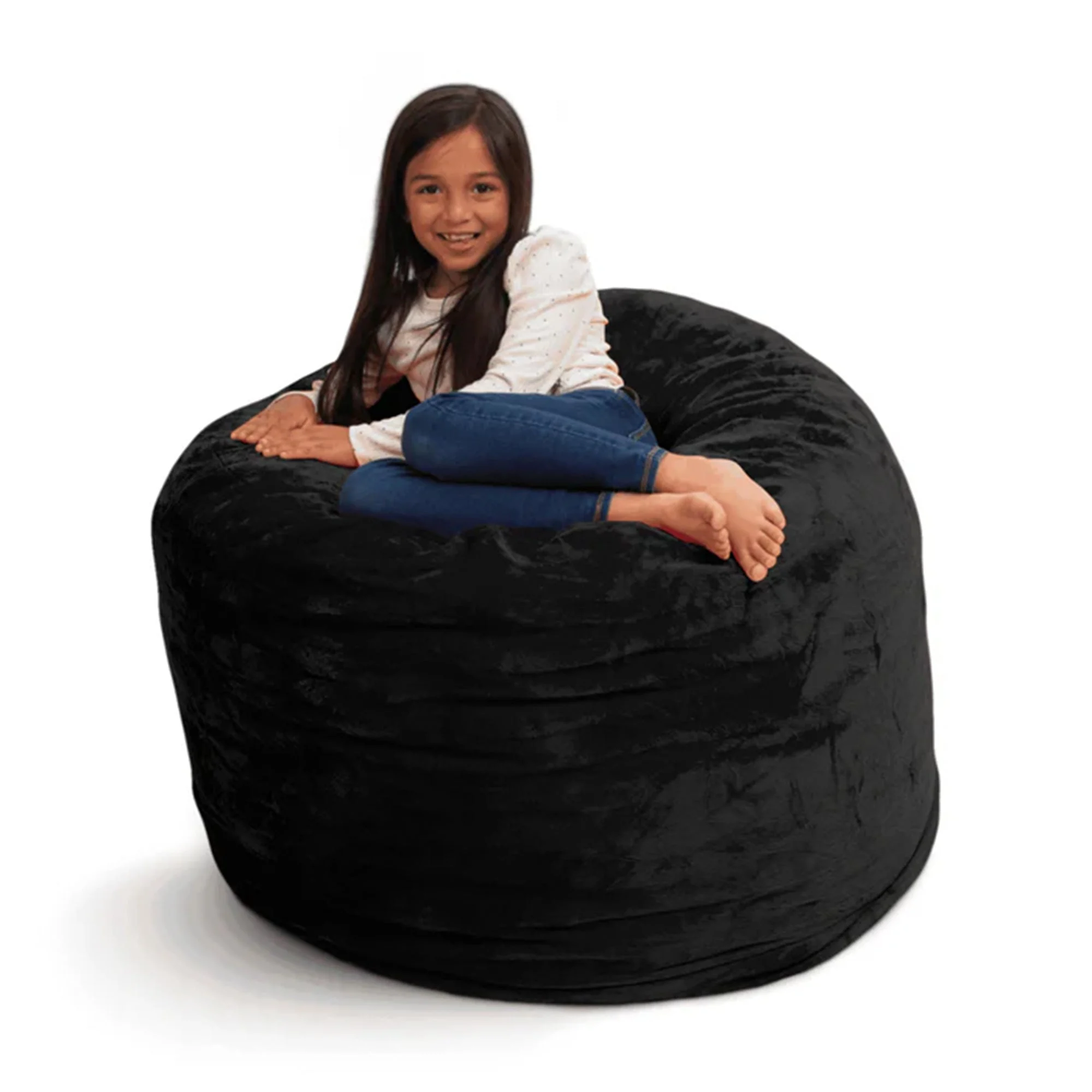 Ultimate Sack 3 ft Bean Bag Chair, Oversized Indoor Comfy Lounger, Black Fur
