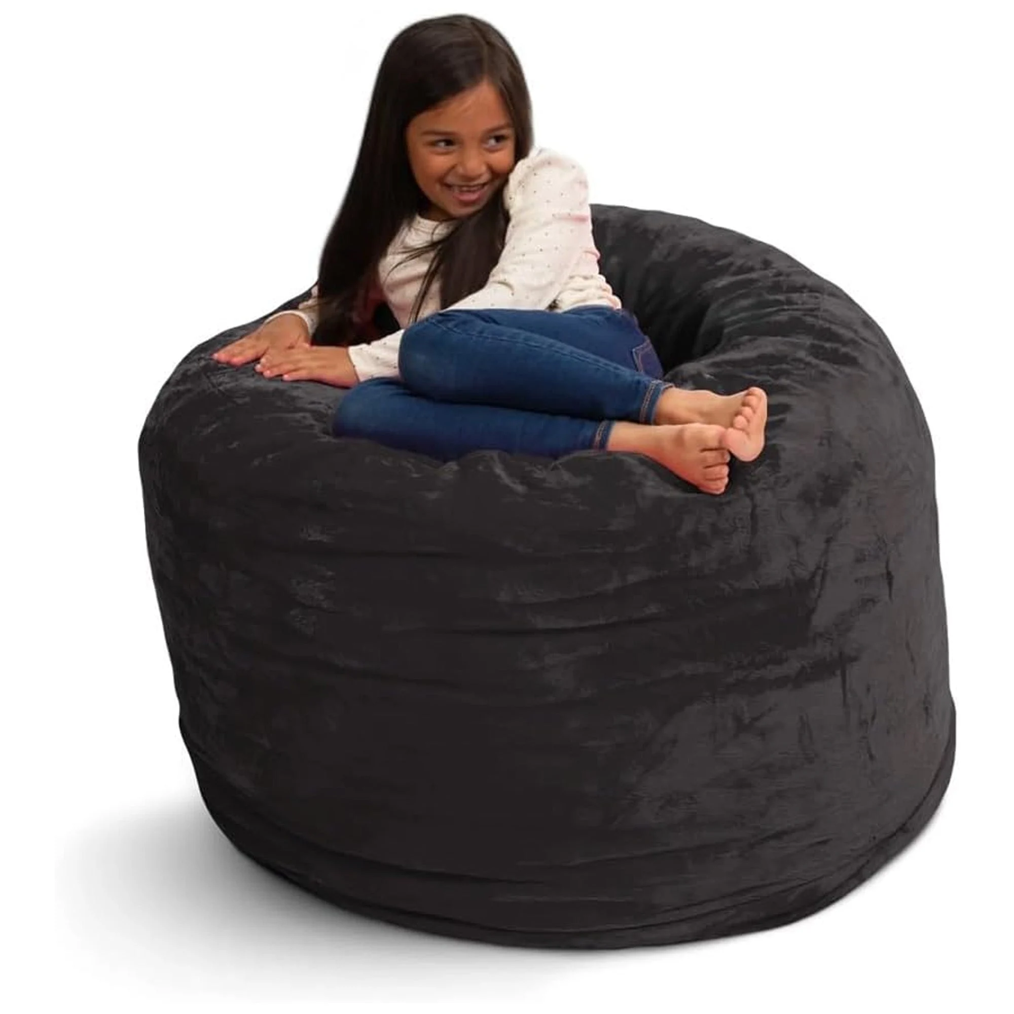 Ultimate Sack 3 ft Bean Bag Chair, Oversized Indoor Comfy Lounger, Charcoal Fur
