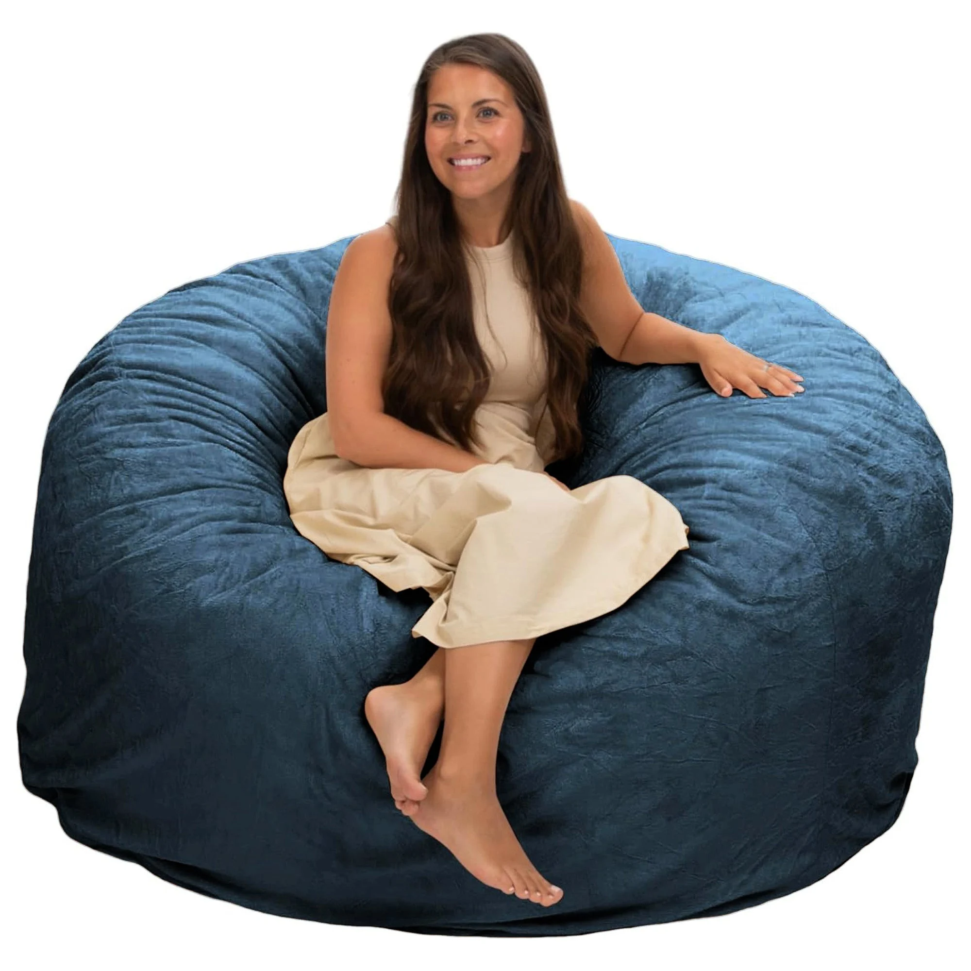 Ultimate Sack 5 Foot Foam Filled Washable Fur Covered Bean Bag Chair, Cloud