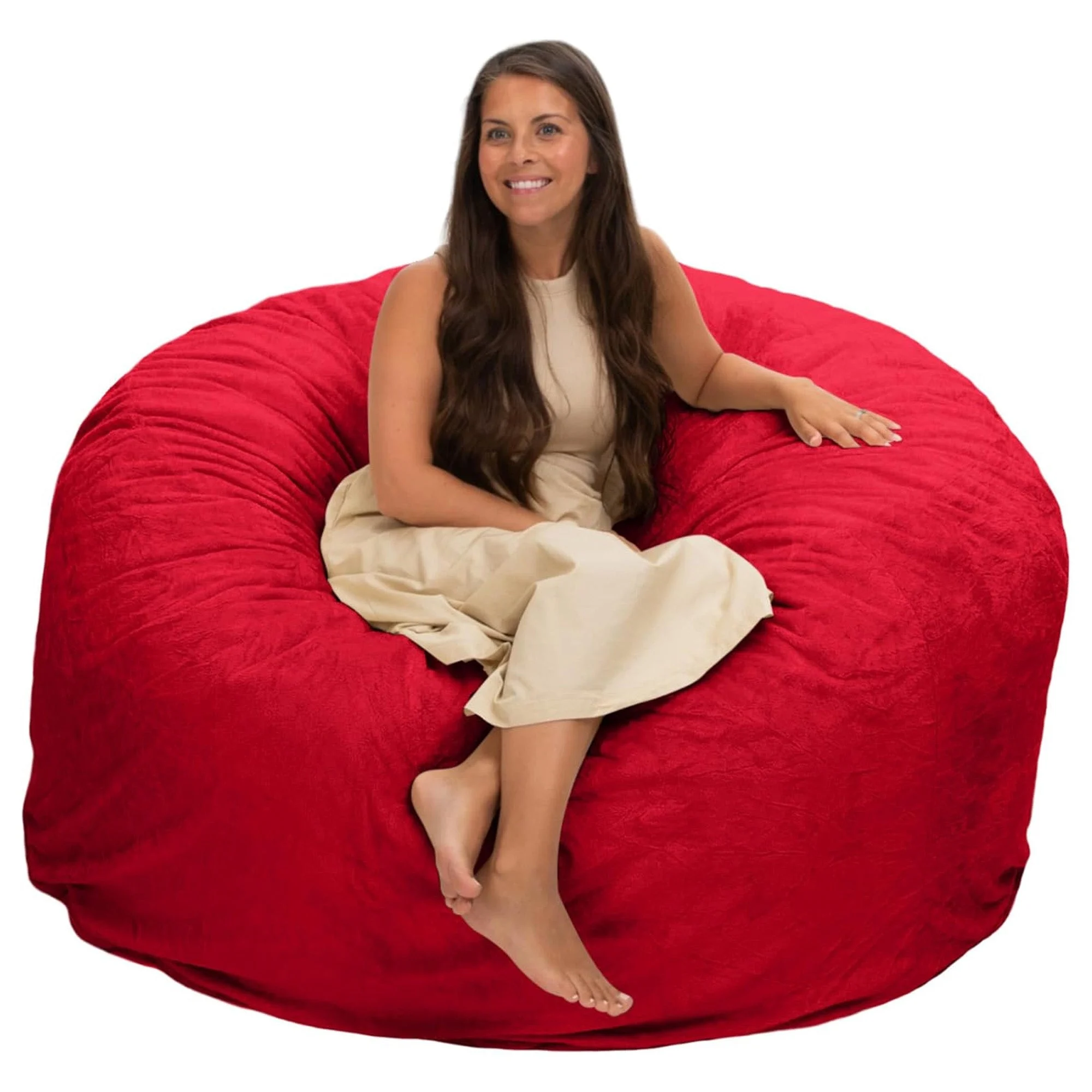 Ultimate Sack 5 Foot Foam Filled Washable Fur Covered Bean Bag Chair, Red