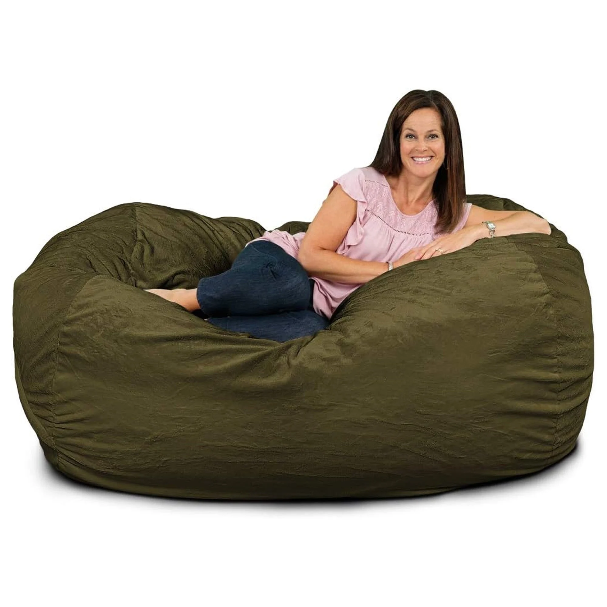 Ultimate Sack Lounger Bean Bag Chair Oversized Indoor Comfy Loveseat, Olive Fur