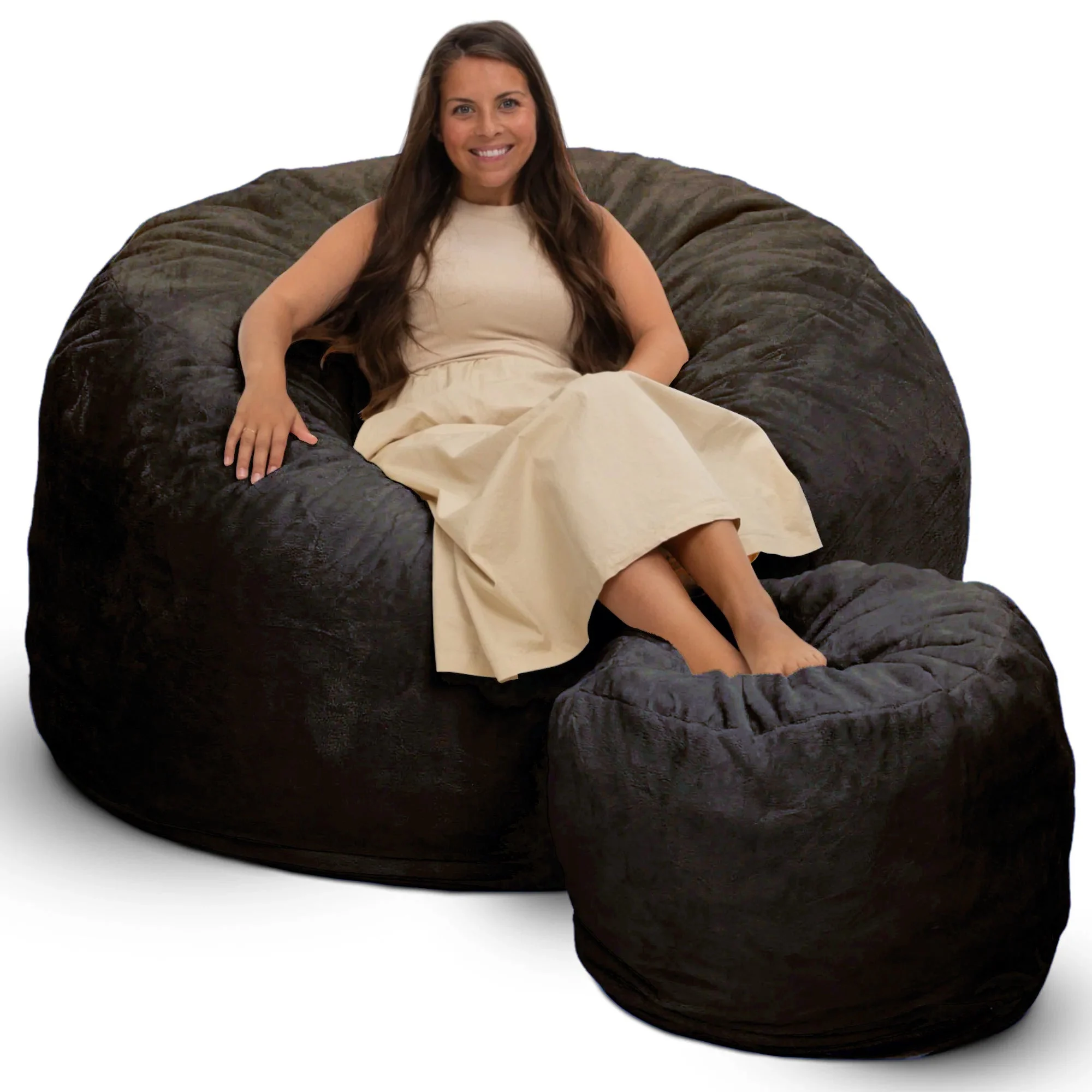 Ultimate Sack 6ft Bean Bag Chair and Footstool, Oversized Lounger, Brown Fur