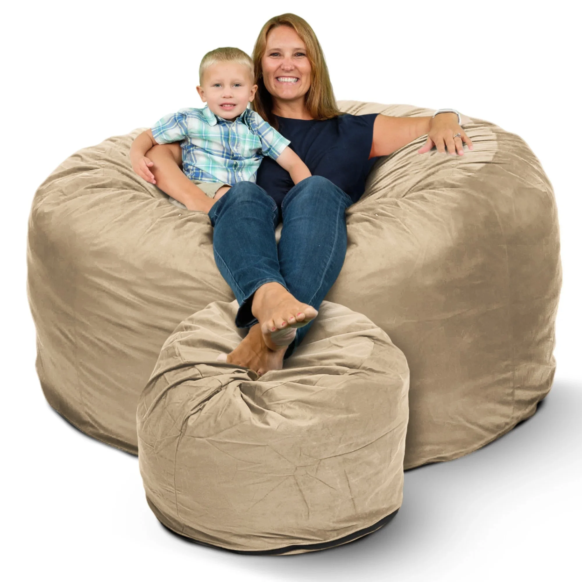 Ultimate Sack 6ft Bean Bag Chair and Footstool, Oversized Lounger, Camel Suede