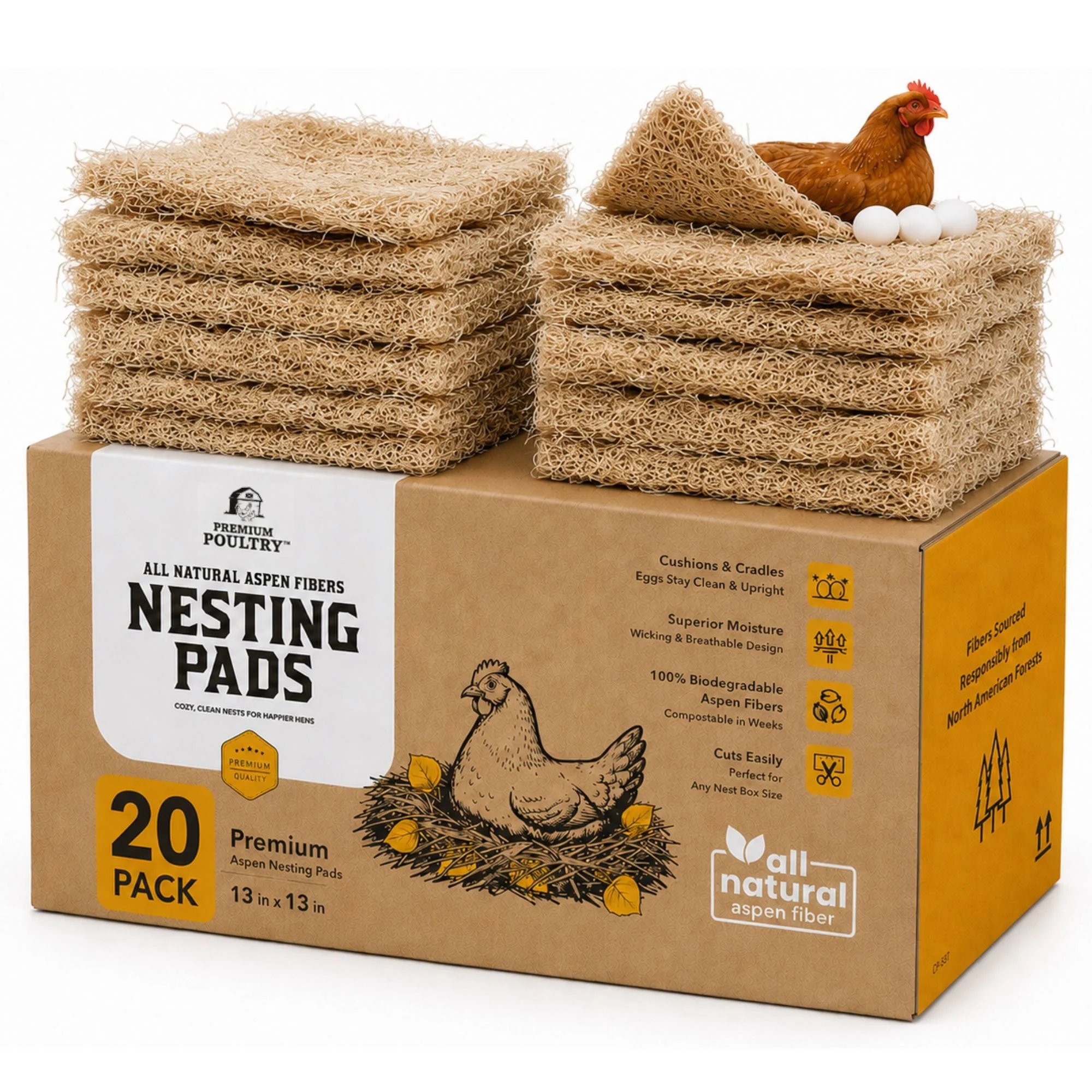Premium Poultry 20-Pack Aspen Nesting Pads for Chicken Coop Nest Boxes, Blue