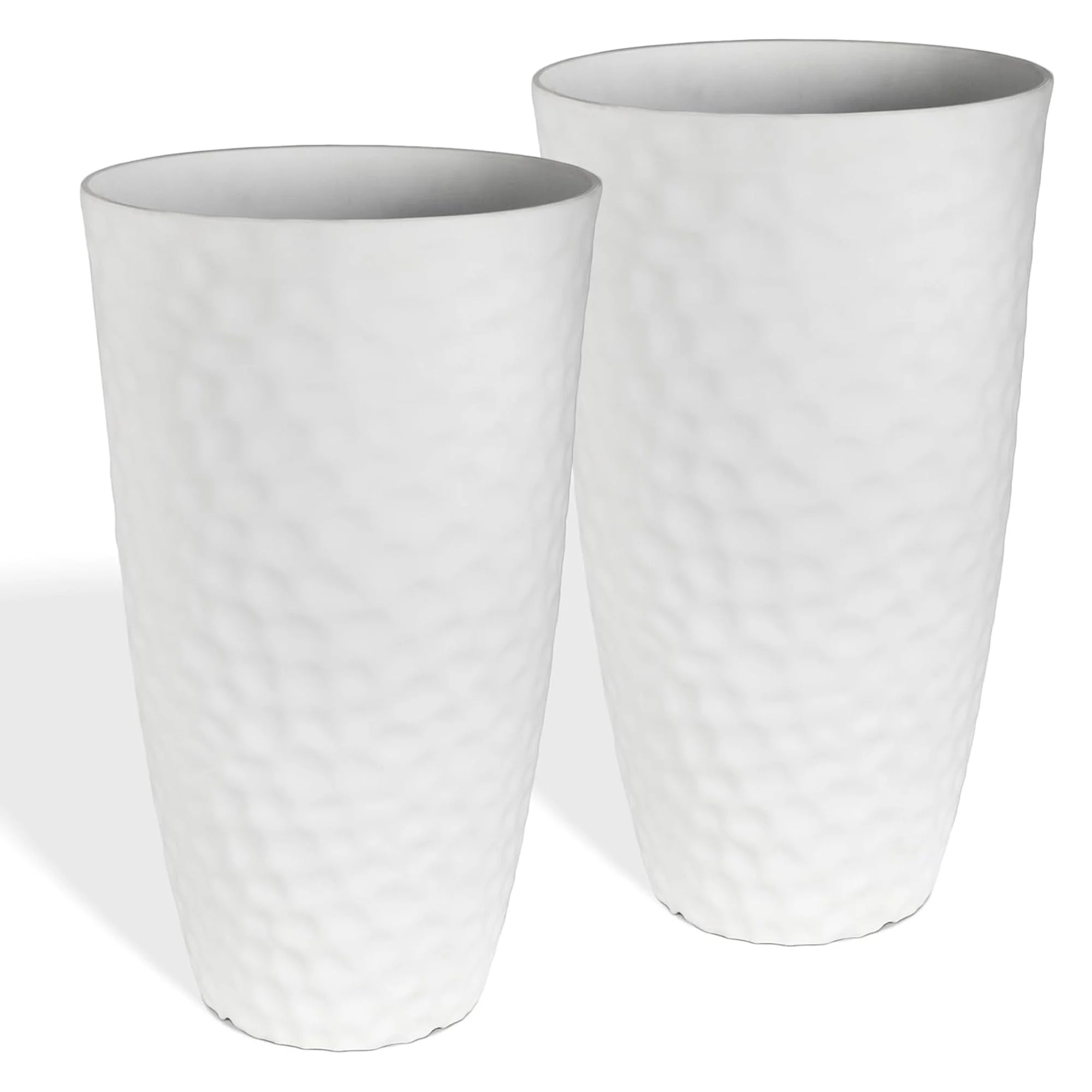 Worth 2 Pack 24" Tall Large Plastic Round Planter with Drainage Hole, White
