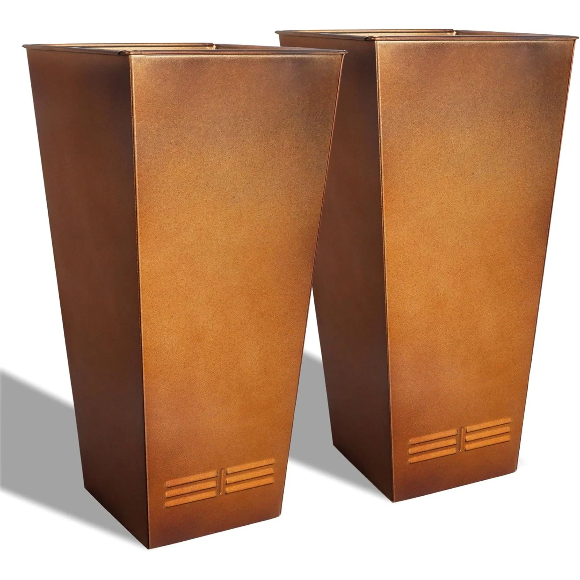 Worth 2 Pack 28" Tall Large Metal Planter, Tapered Steel Flower Pots, Bronze