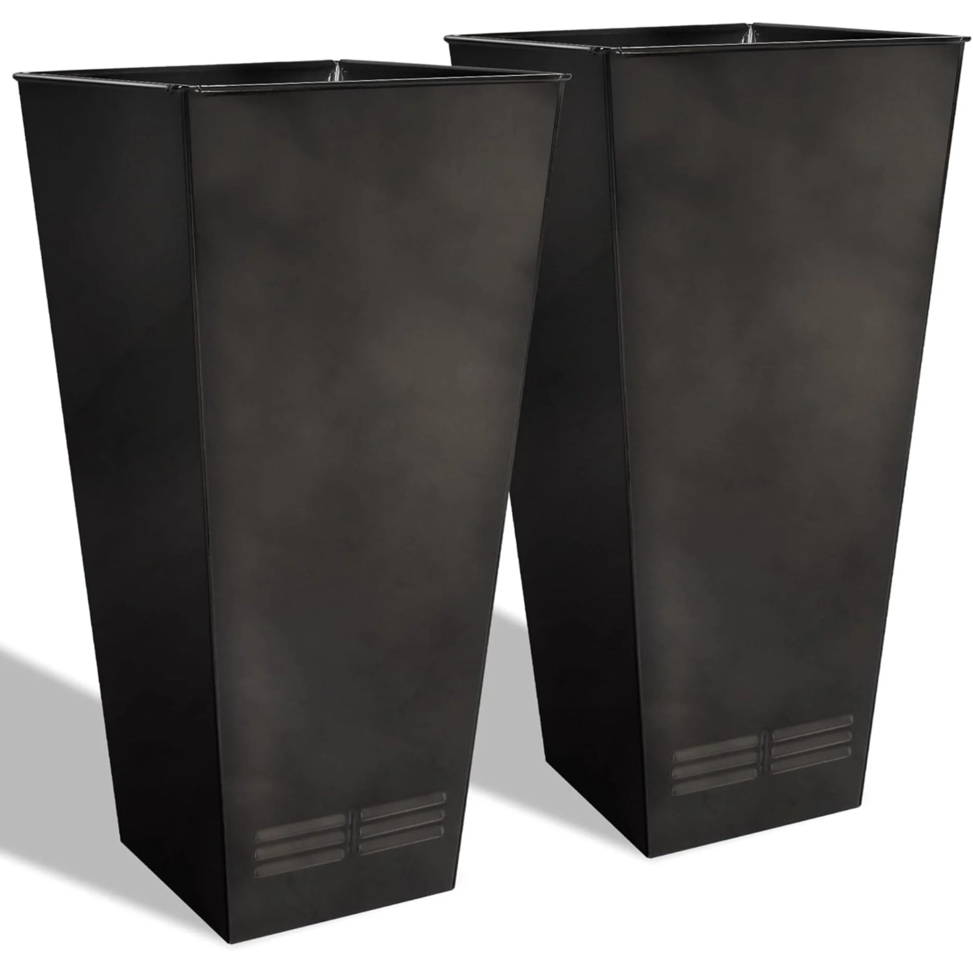 Worth 2 Pack 28" Tall Large Metal Planter, Tapered Steel Flower Pots, Black