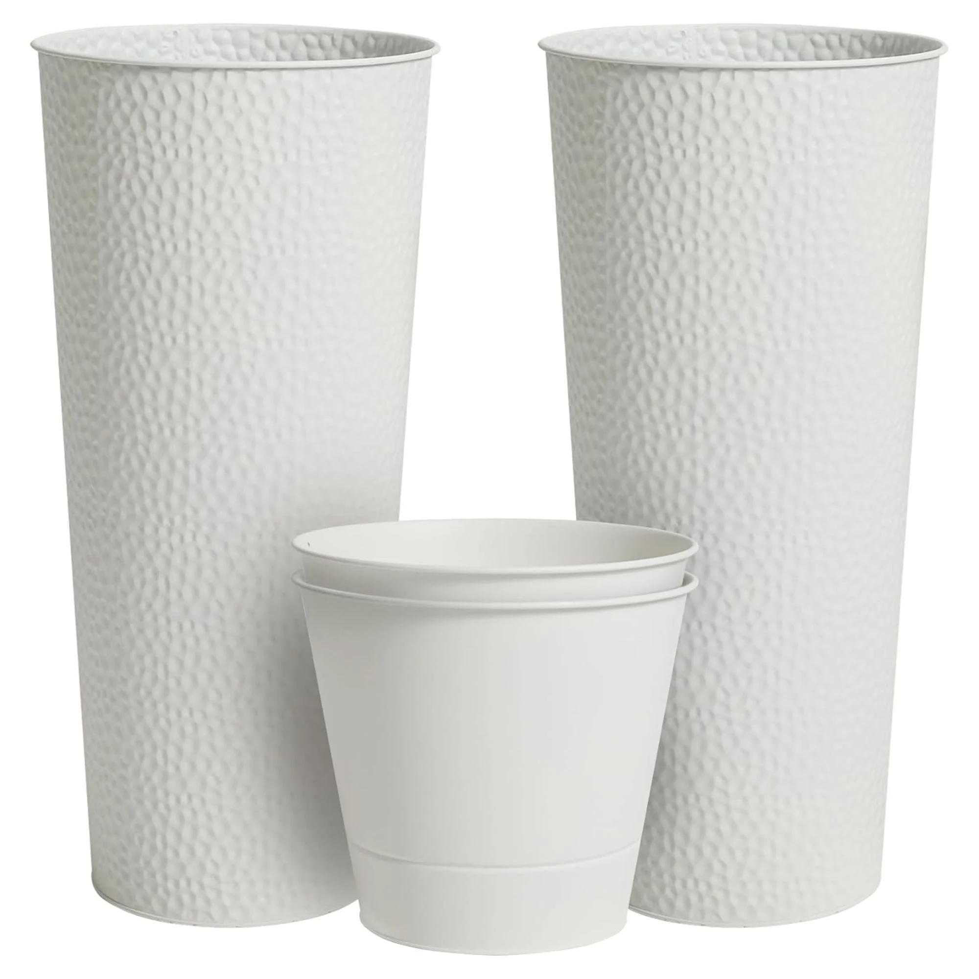 Worth 2 Pack 28" Metal Planter with Inside Pot for Indoors or Outdoors, White