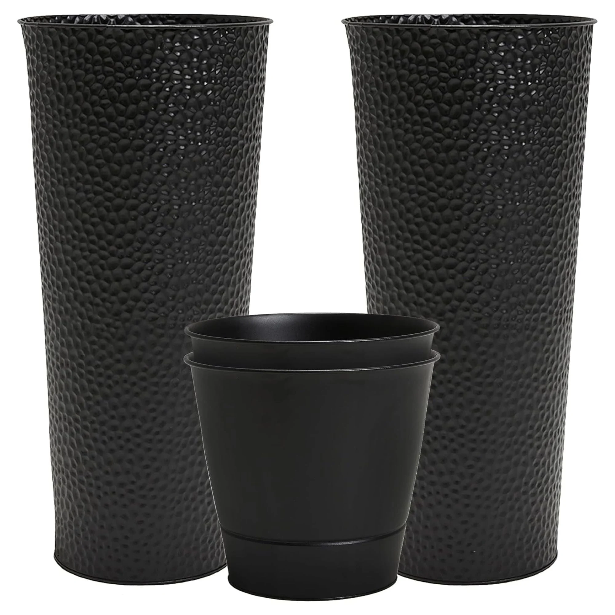 Worth 2 Pack 28" Metal Planter with Inside Pot for Indoors or Outdoors, Black