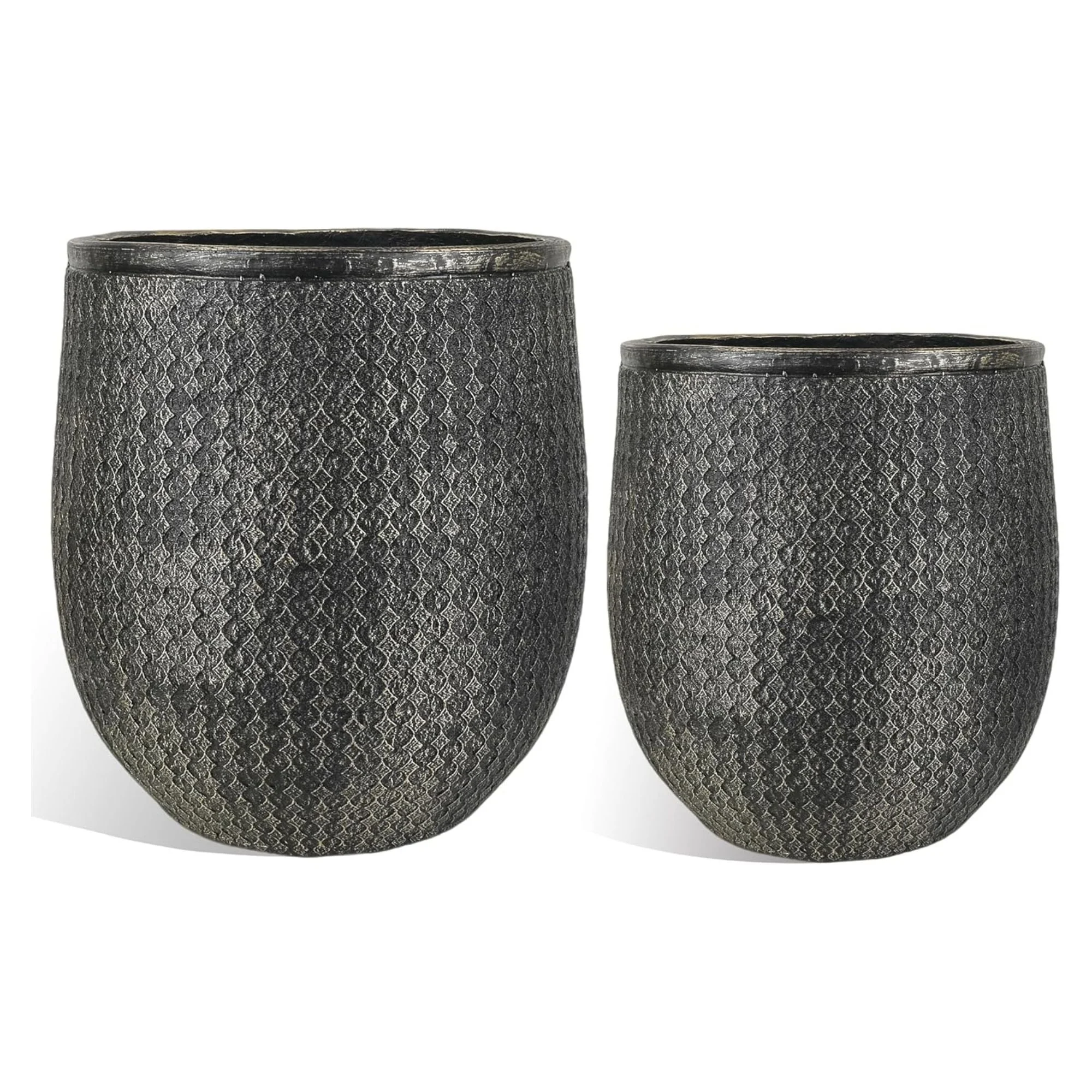 Worth 12" and 14.5" Round Planters, Magnesium Oxide Cement Plant Pots, Black
