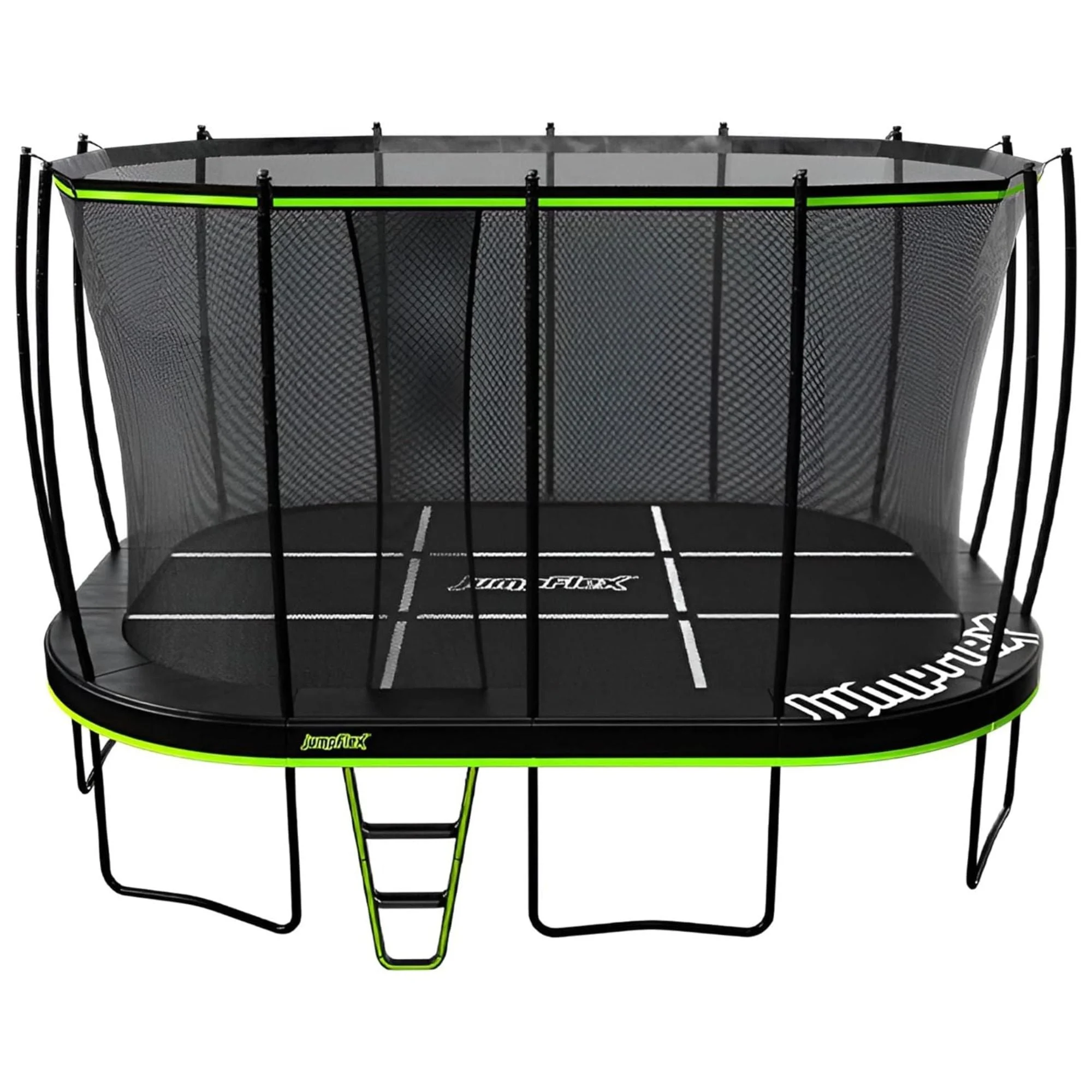 JumpFlex 17' Trampoline MEGA Outdoor Playset with Net and Ladder, Green/Black