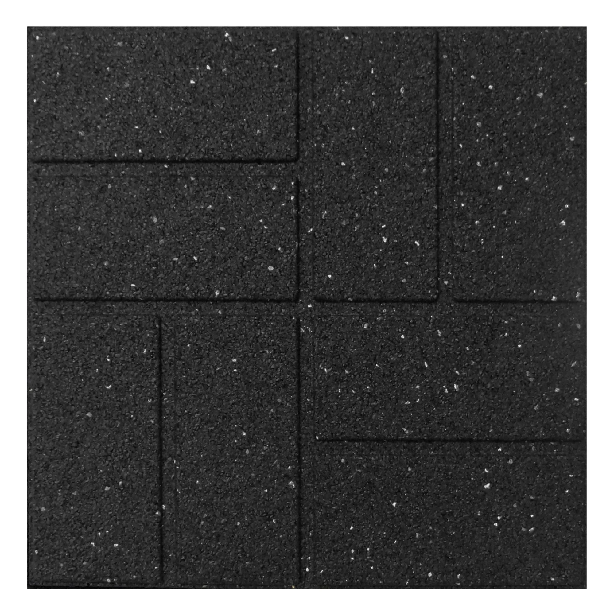Tierra Verde 16" x 16" Brick Rubber Paver, Outdoor Floor Tiles, Black, 4 Pack