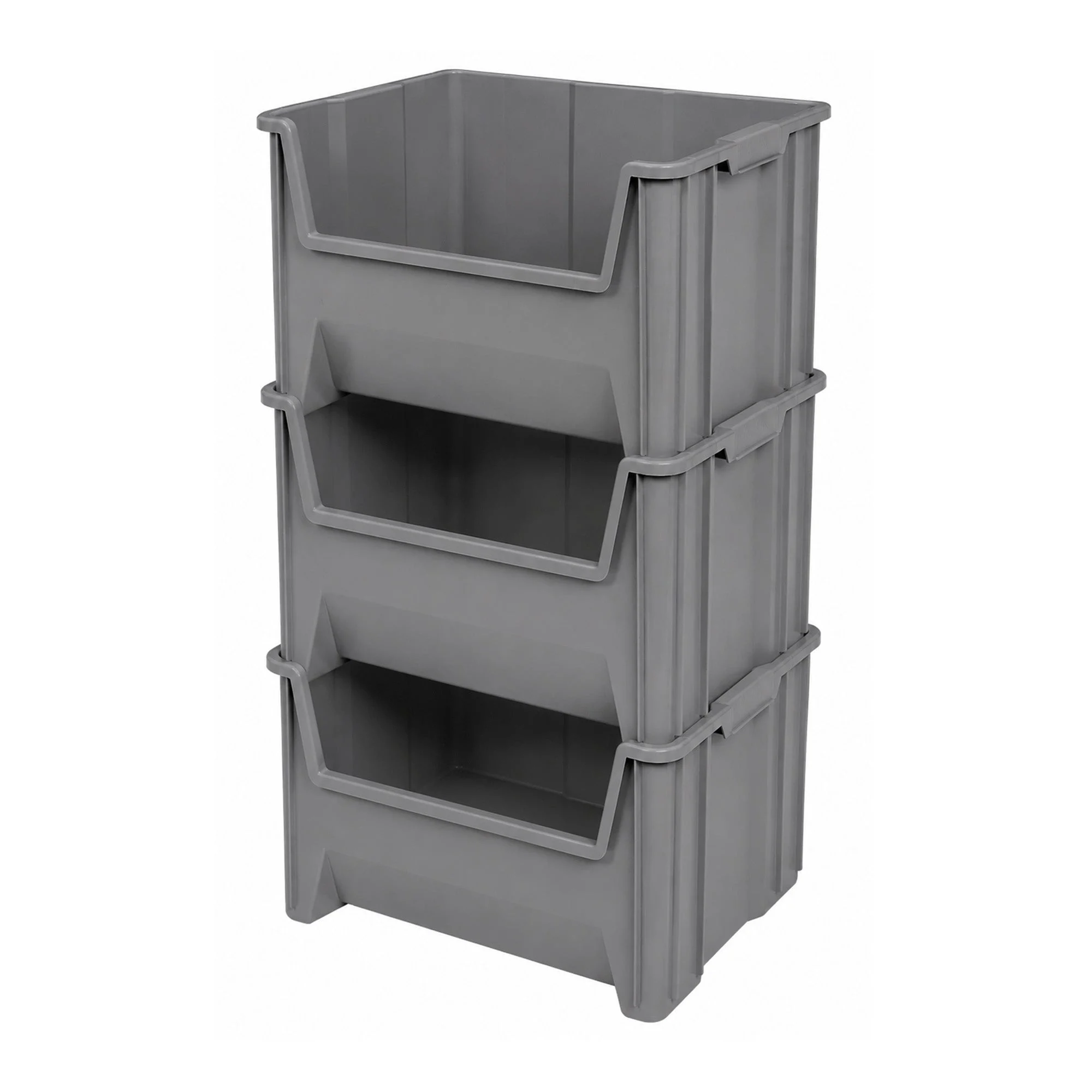 Akro-Mils Stak-N-Store Stackable Storage Bin, Open Front Organizer, Gray, 3 Pack