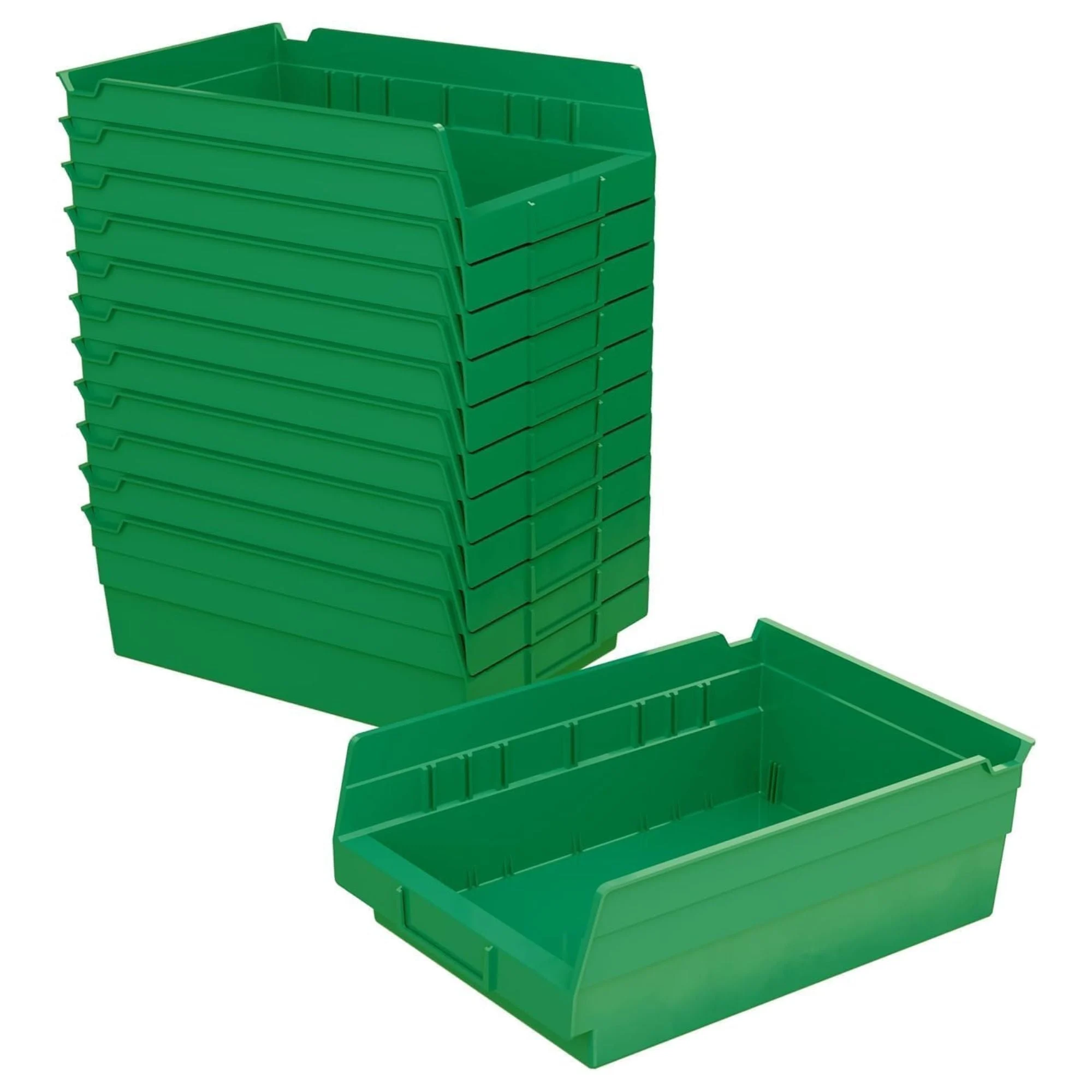Akro-Mils 12 Pack Plastic Storage Shelf Bins, Space-Saving Organizers, Green