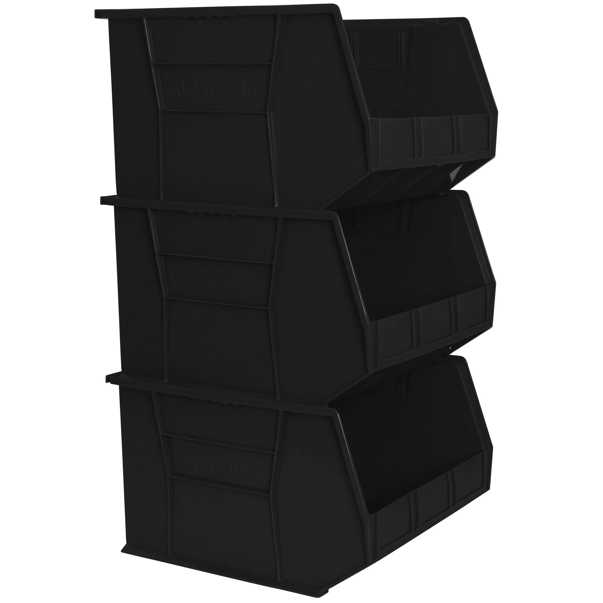 Akro-Mils 3 Pack AkroBins Plastic Storage Bins, Space-Saving Organizers, Black