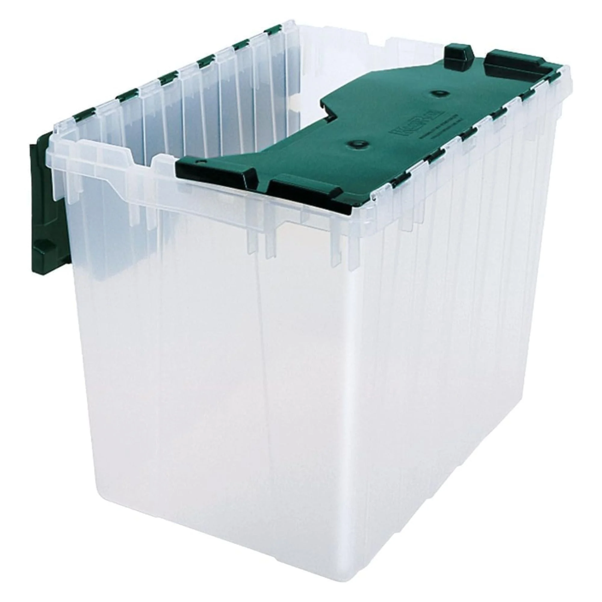 Akro-Mils KeepBox 18 Gal Plastic Storage Bin, Stackable Tote w/ Lid, Clear/Green