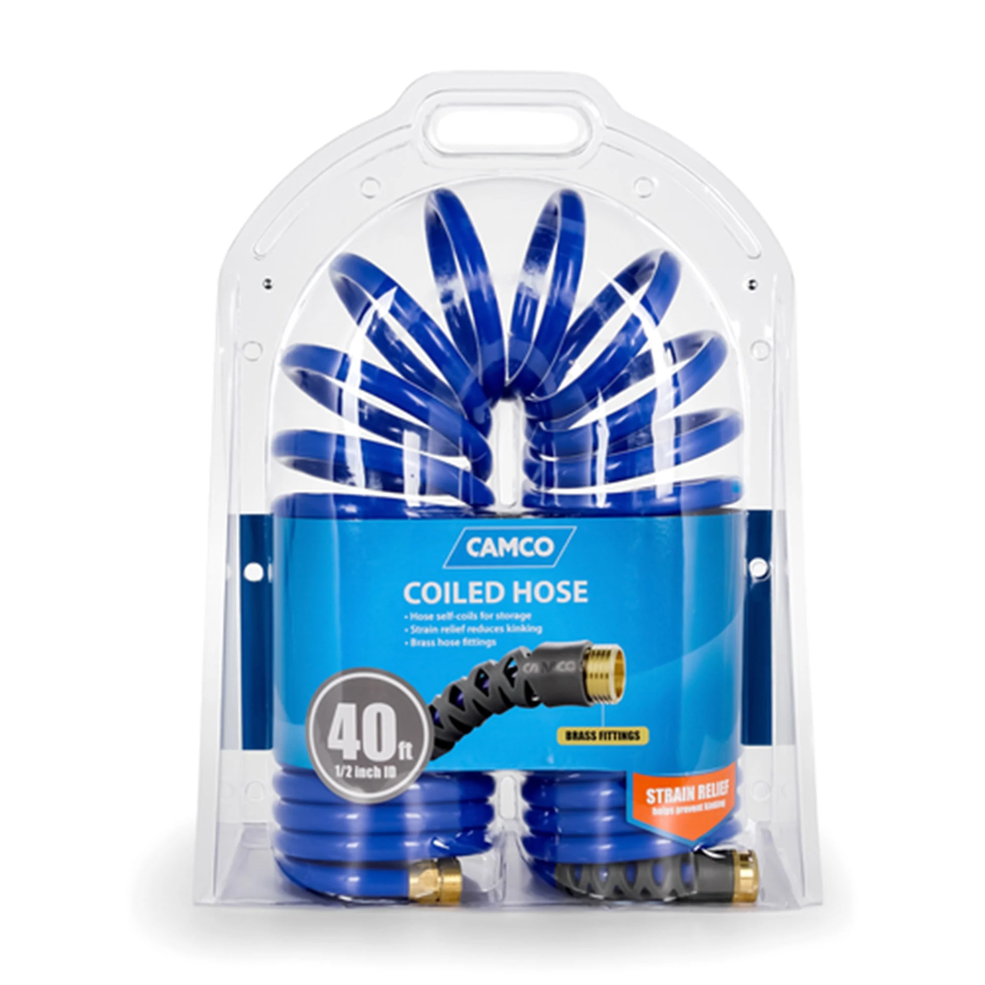 Camco 40 Foot Marine & Gardening Self Coiling Water Hose with Brass Fittings