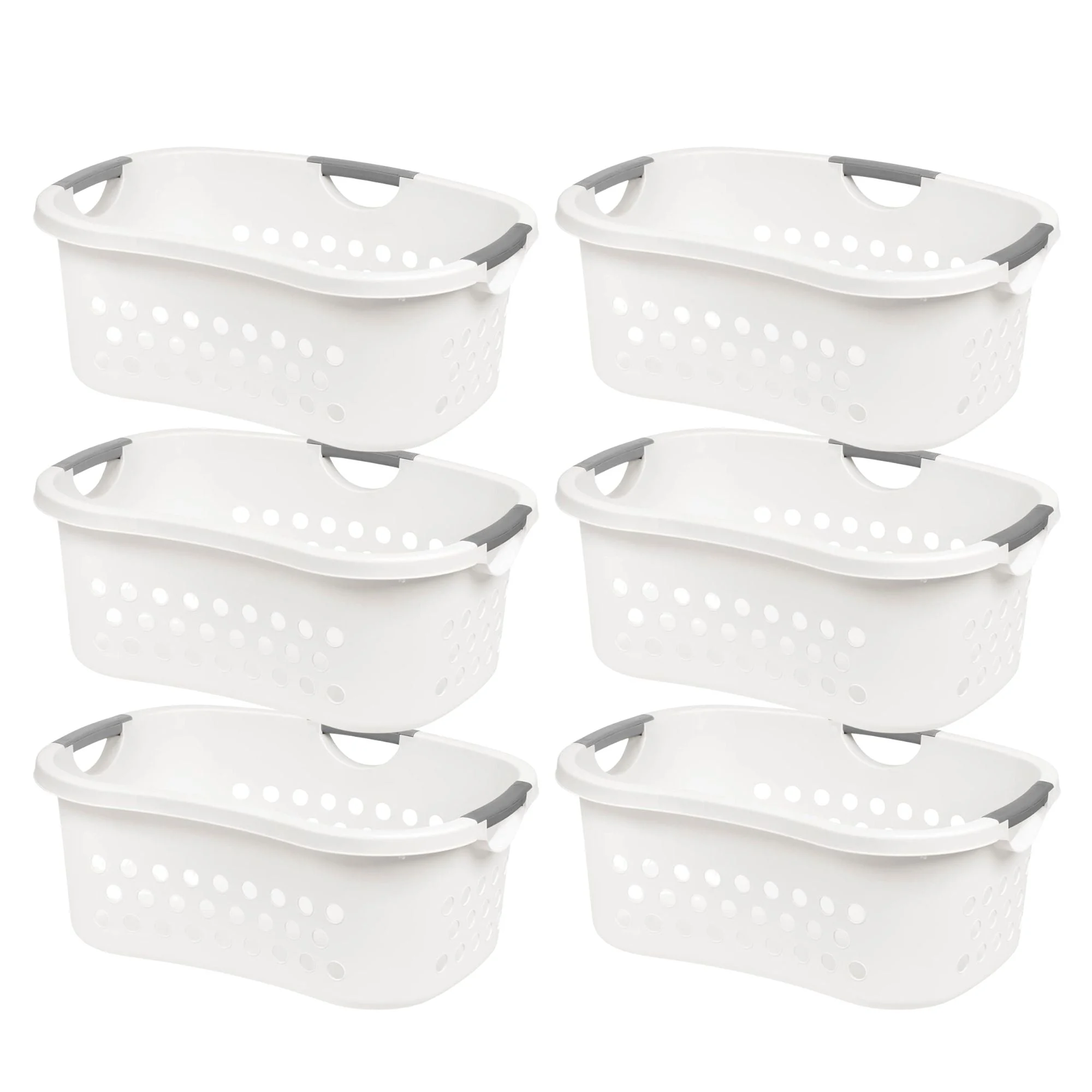 IRIS 6 Pack Comfort Carry Lightweight Laundry Basket w/ Ergonomic Curves, White