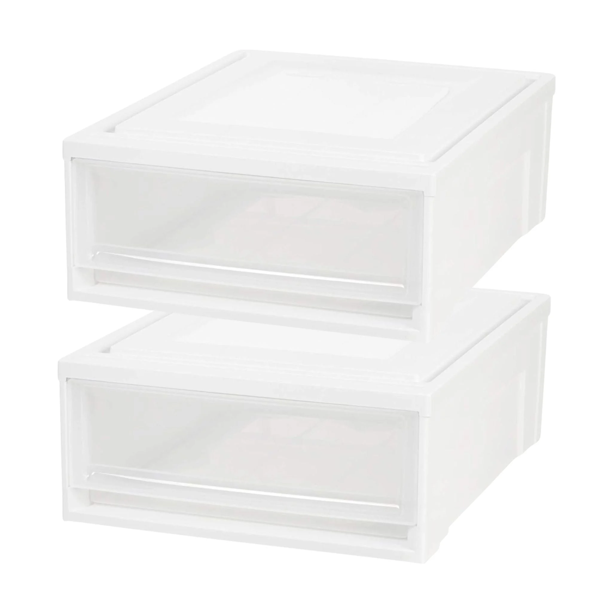 IRIS USA 8 Pack Shallow Box, Plastic Storage Stackable Chest Drawers, 22 Quart