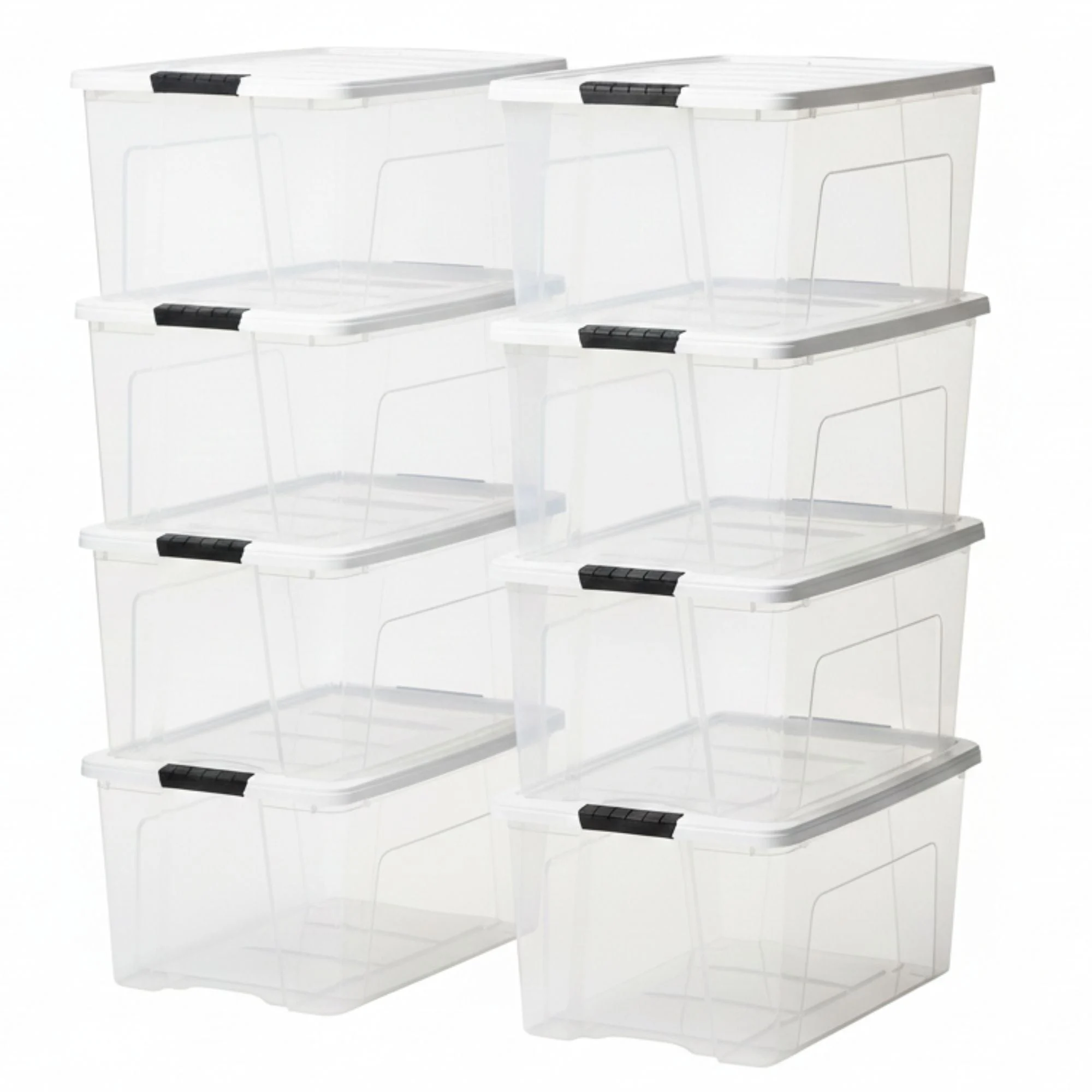 IRIS USA 8 Pack Stackable Plastic Storage Bins with Lids, 72 Quart, Clear/White