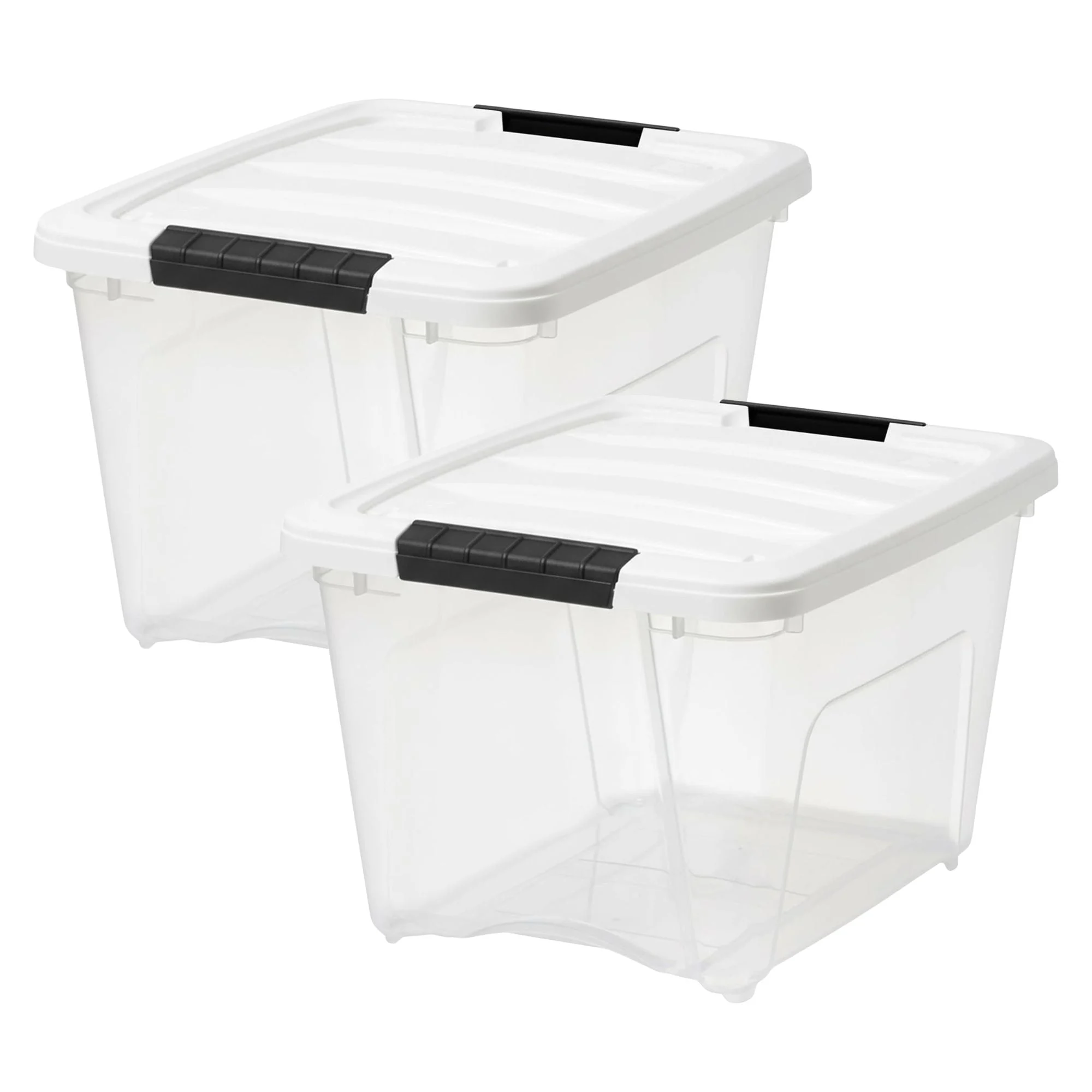 IRIS USA 12 Pack Stackable Plastic Storage Bins with Lids, 19 Quart, Clear/White