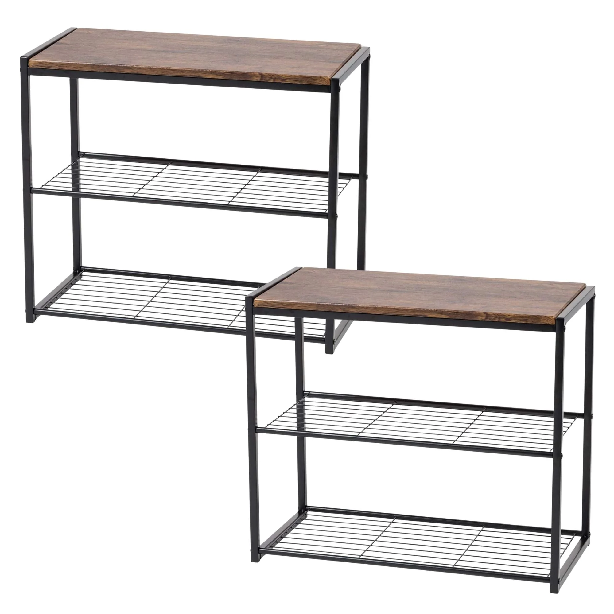 IRIS USA 2 Pack Stackable 3 Level Shoe Storage Bench for Closet or Entryway