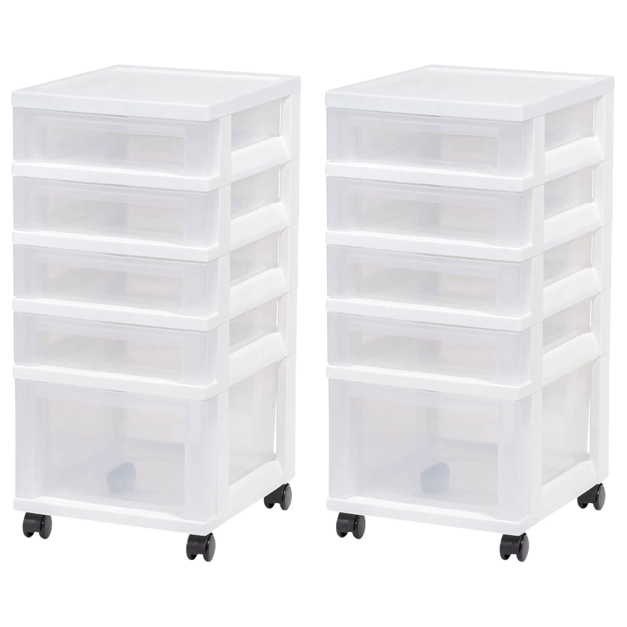 IRIS USA 2 Pack 3-Drawer Plastic Storage Organizer Cart, Caster Wheels, White