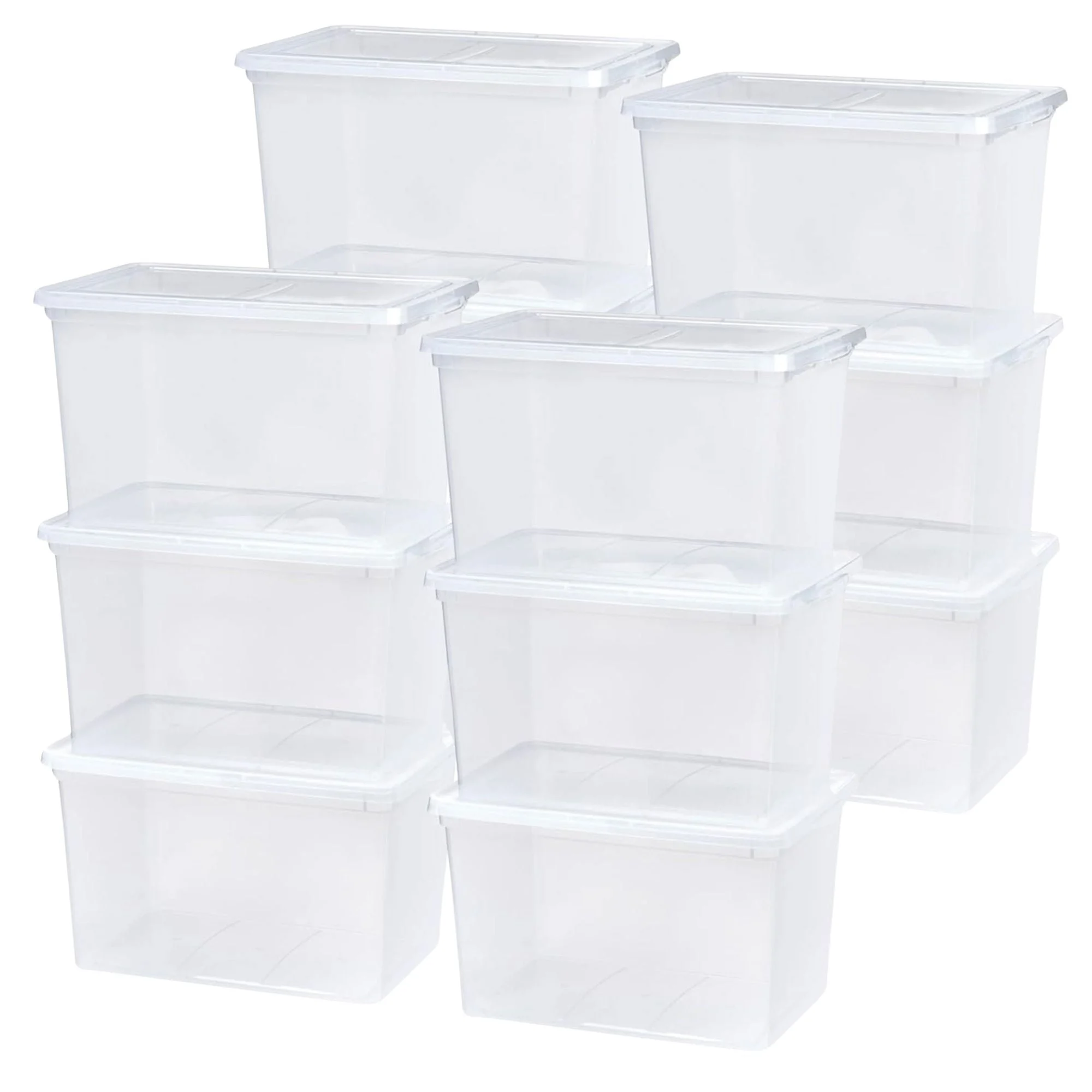 IRIS USA 12 Pack Storage Bins with Lids, 68Qt Clear Plastic Stackable Containers