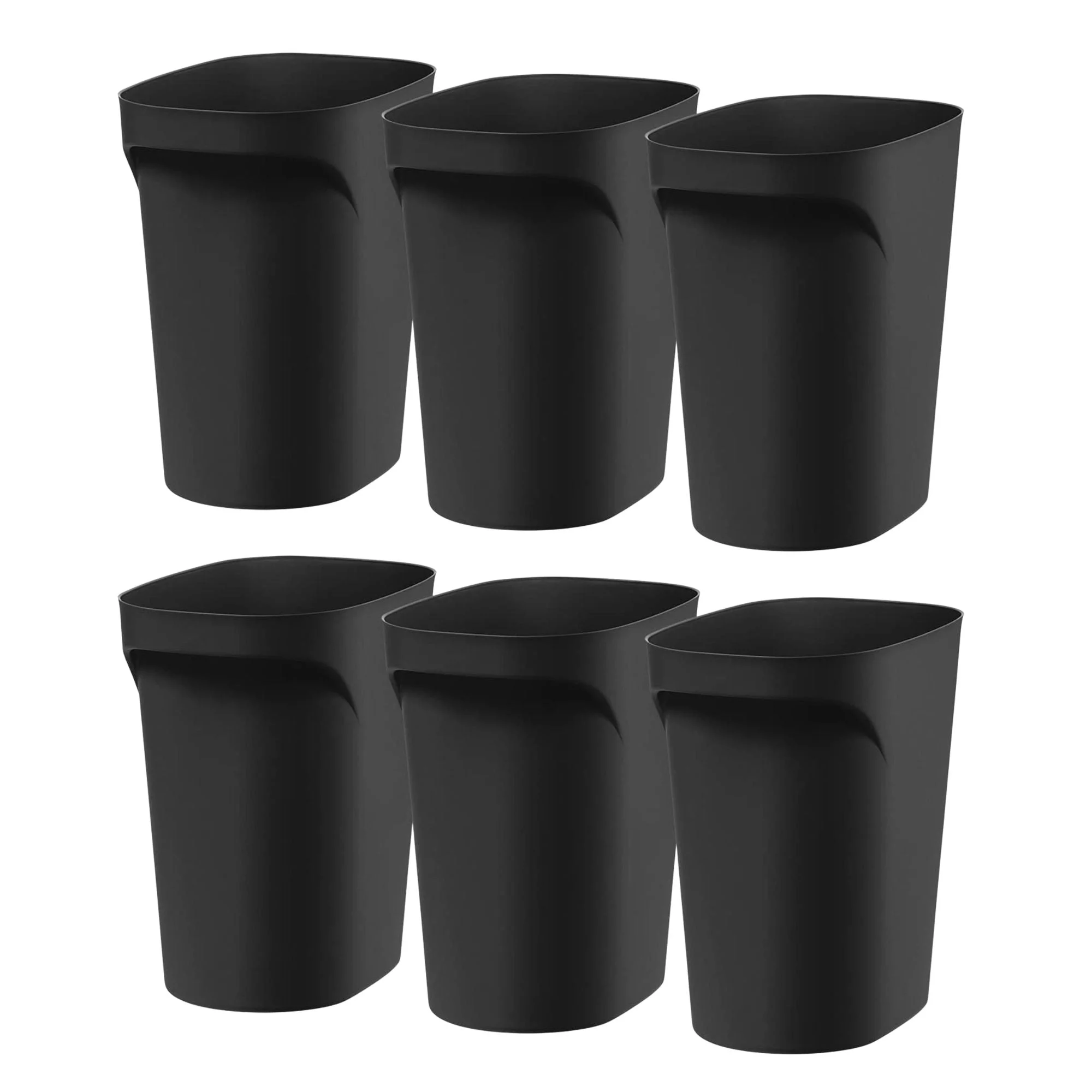 IRIS USA 6 Pack Small Trash Can, 6 Gal Plastic Wastebasket with Handle, Black
