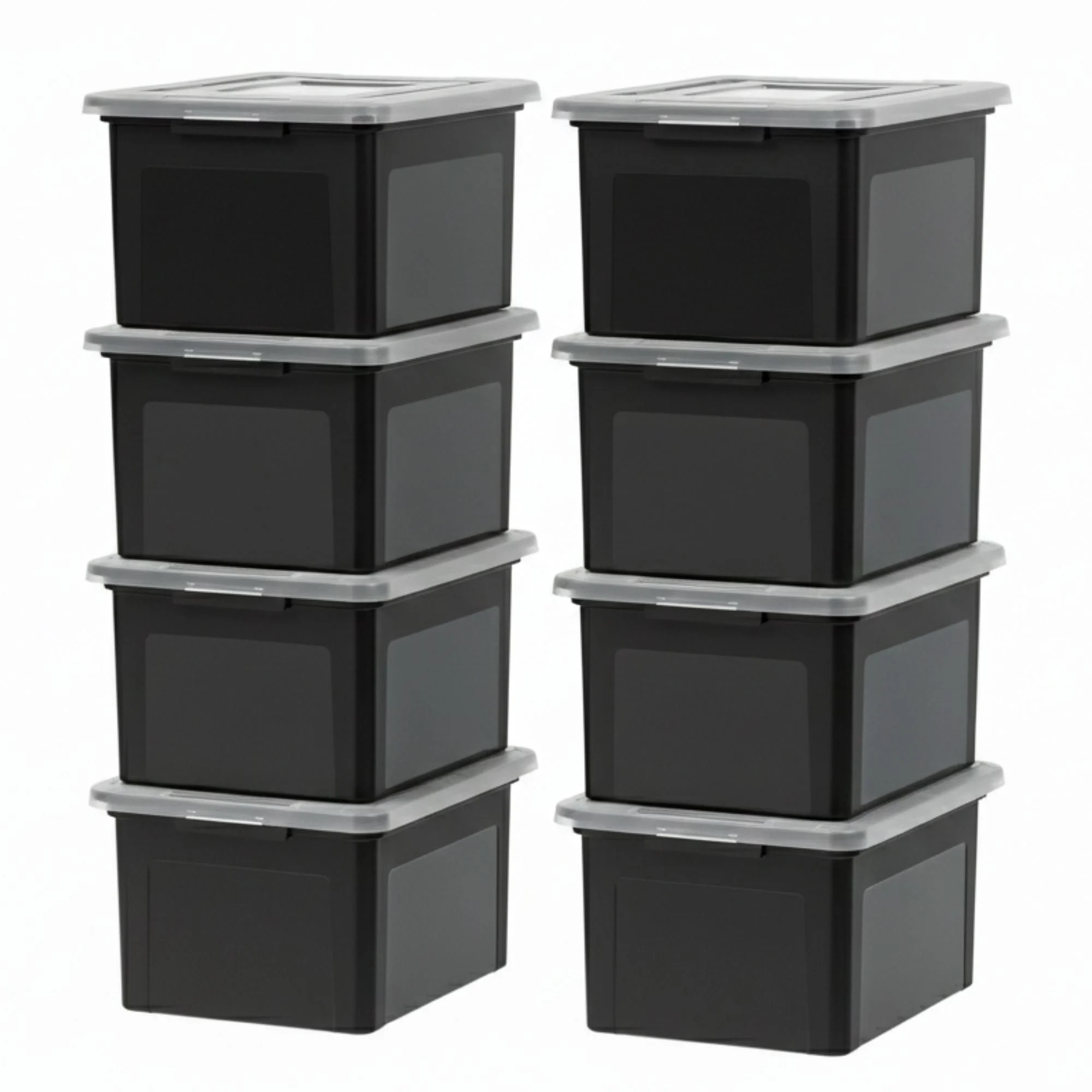 IRIS USA 8 Pack Plastic Organizer with Lids for Letter/Legal File, 35 Qt, Black