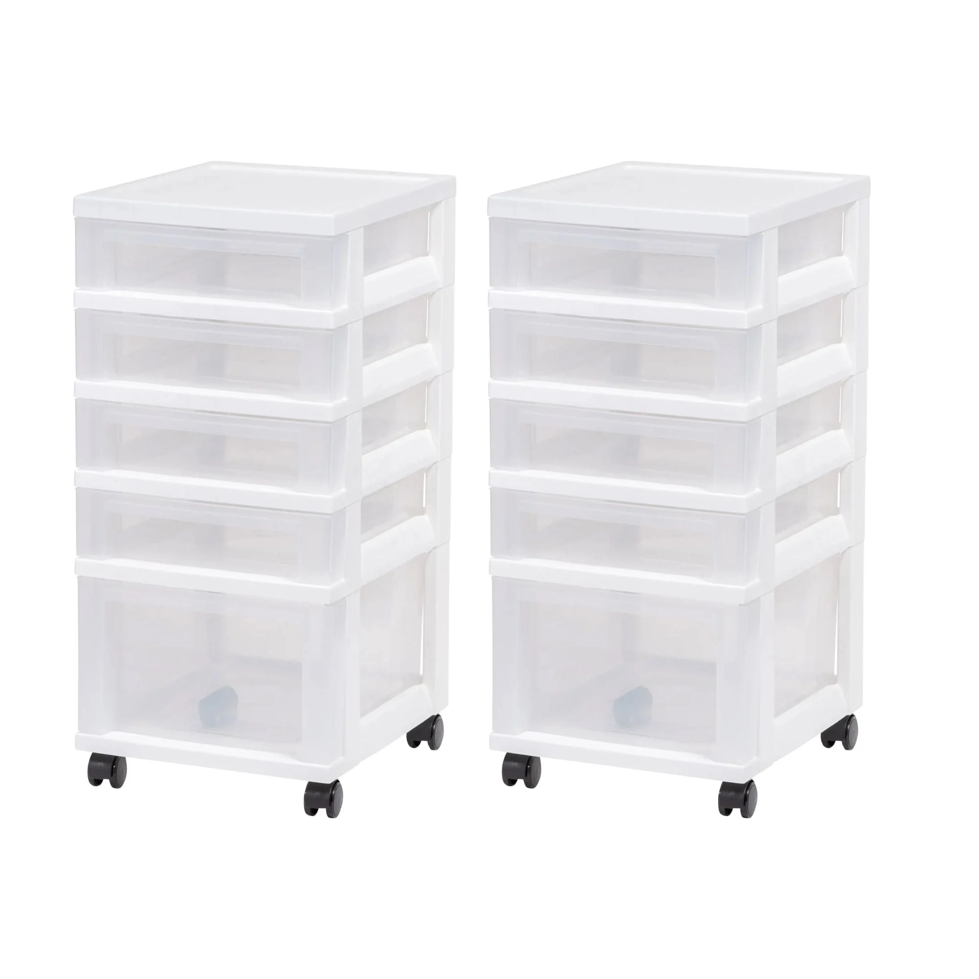IRIS USA 2 Pack 5-Drawer Plastic Storage Cart with Wheels for Offices, White