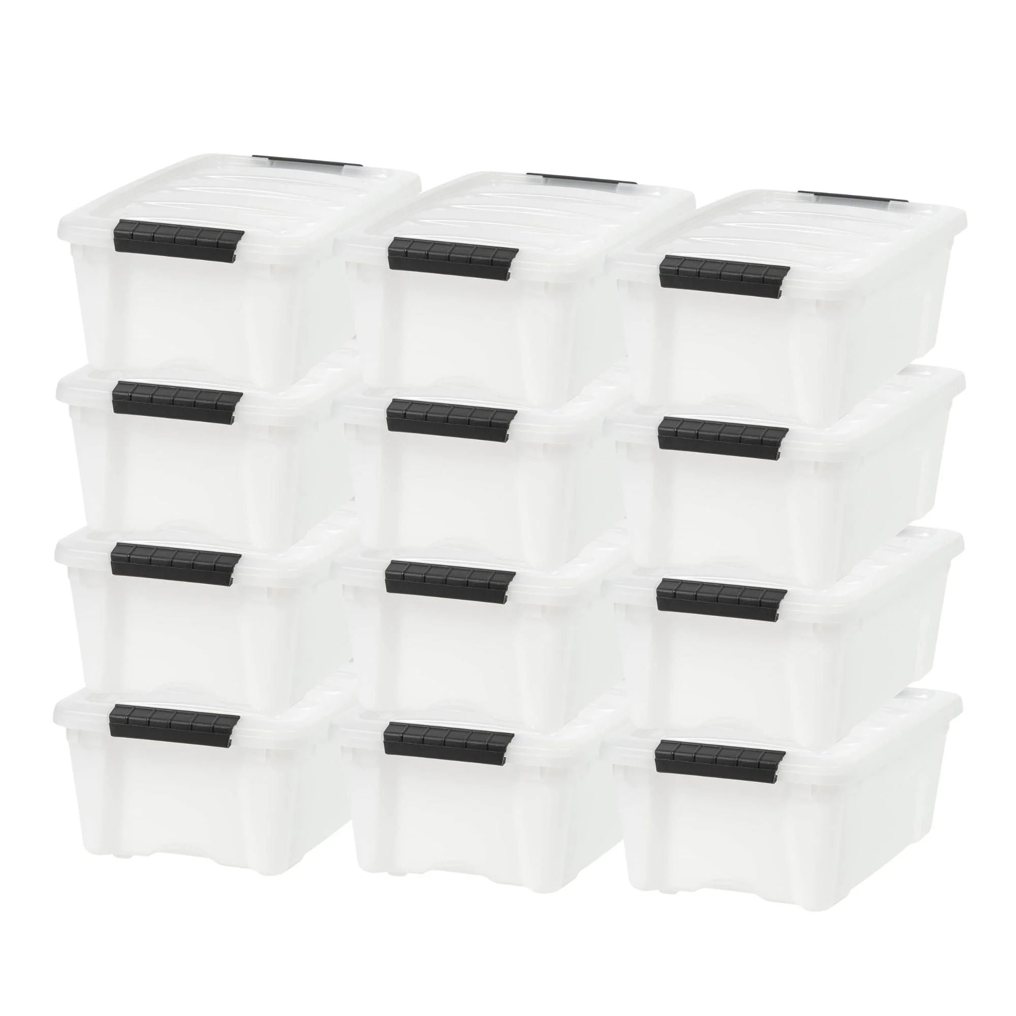 IRIS USA 12 Pack 13 Qt Storage Bin, Stackable Plastic Containers with Lid, Pearl