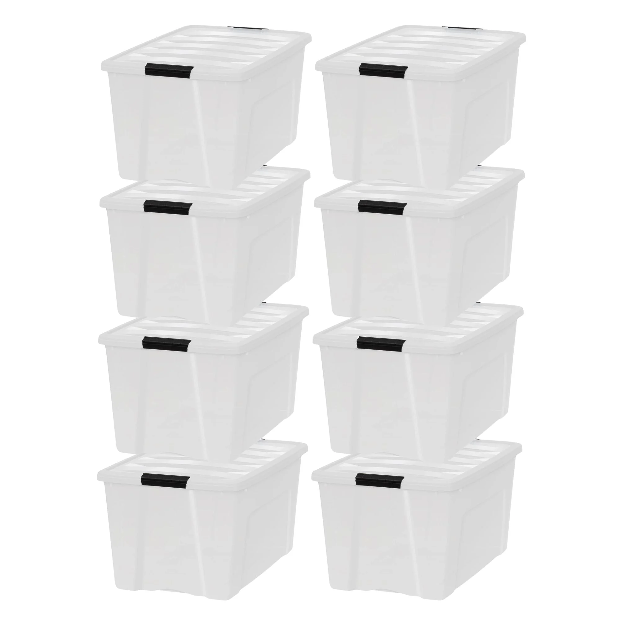 IRIS USA 8 Pack 72 Qt Plastic Storage Box with Lid, Stackable Design, Pearl