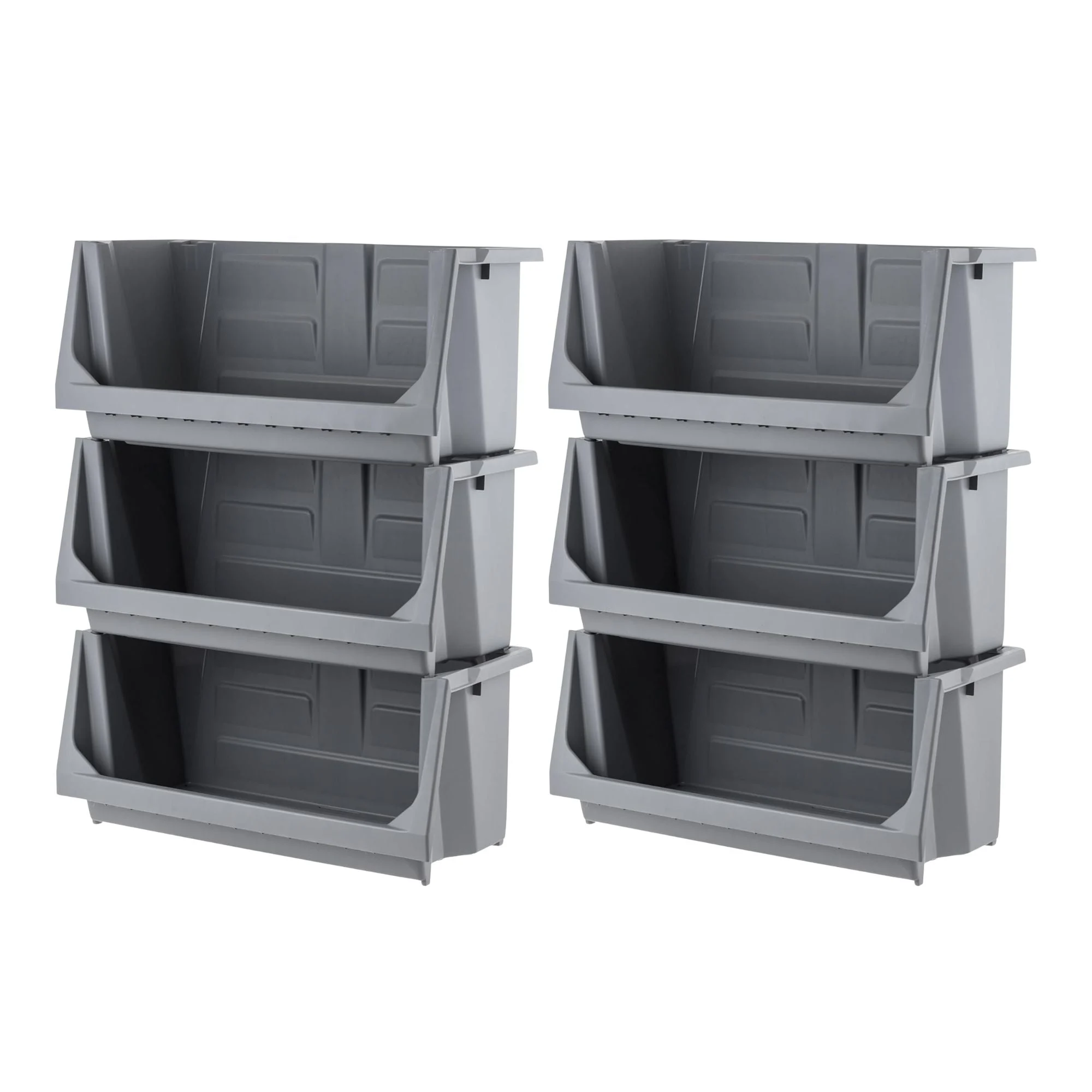 IRIS USA 6 Pack Open Front Storage Bins, Heavy Duty Stackable Bins, Dark Gray
