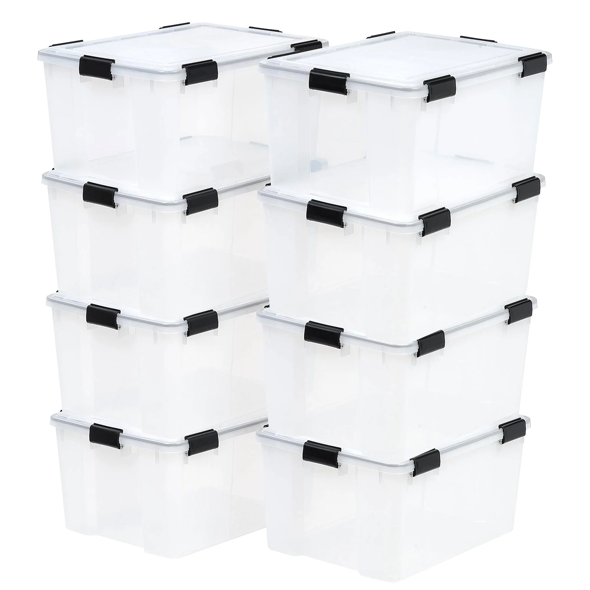 IRIS USA 8 Pack 62.8 Qt Storage Bins Plastic Gasket Box with Tight Latching Lids
