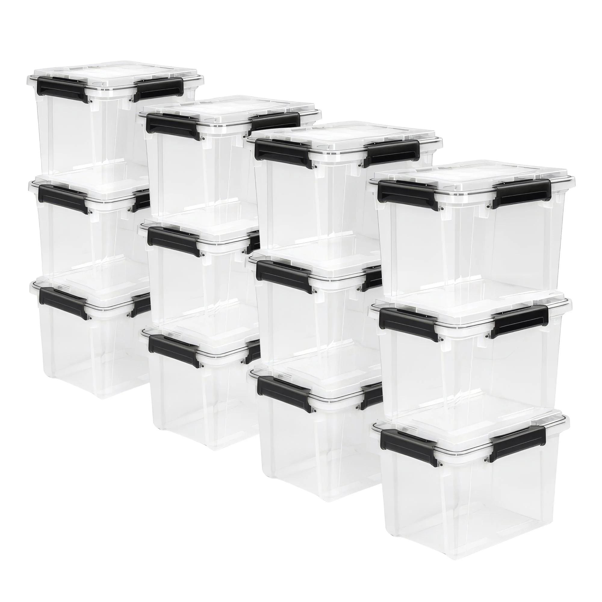 Sterilite 19Qt Gasket Box, Stackable Storage Container with Lids, Black, 12 Pack