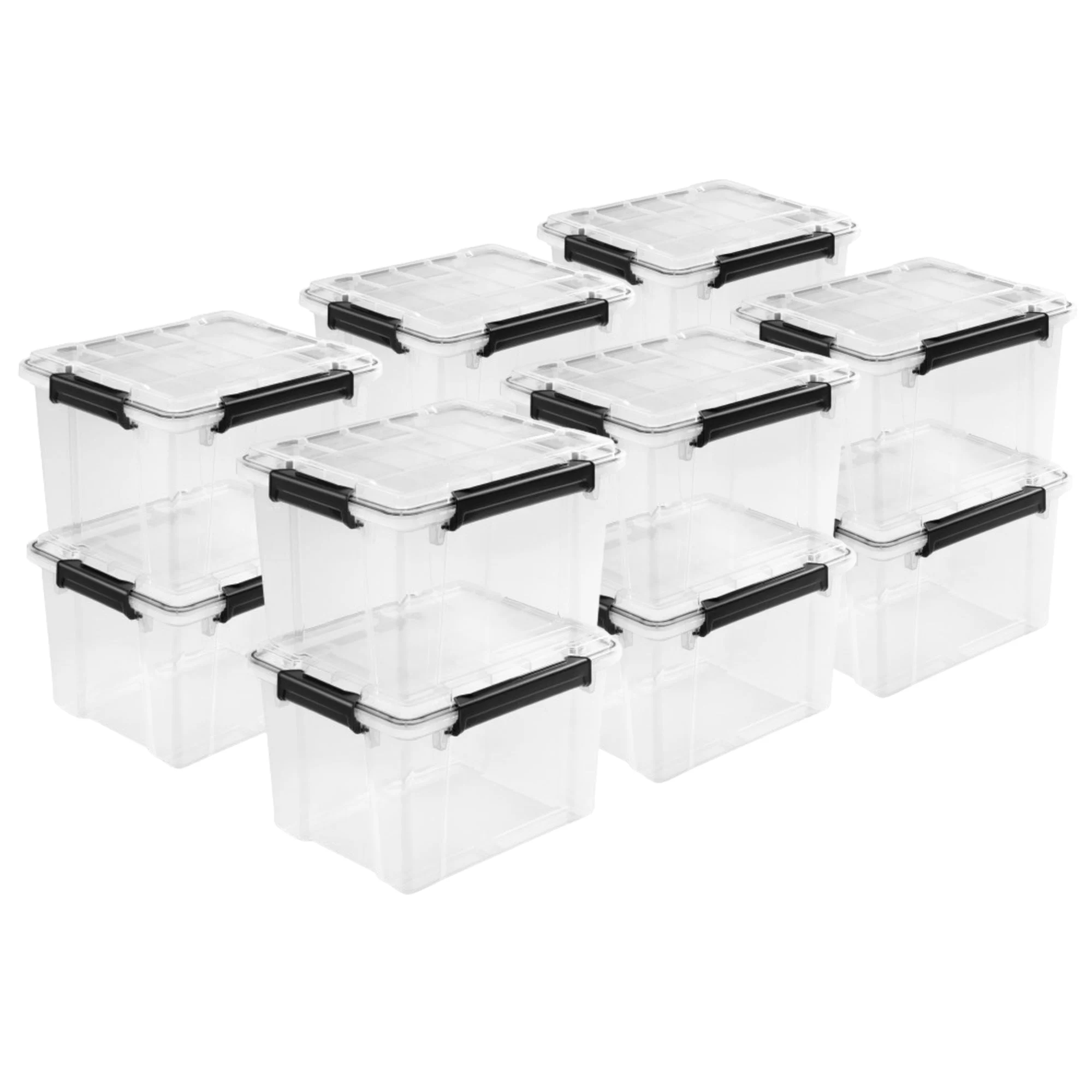 Sterilite 34Qt Gasket Box, Stackable Storage Container with Lids, Black, 12 Pack