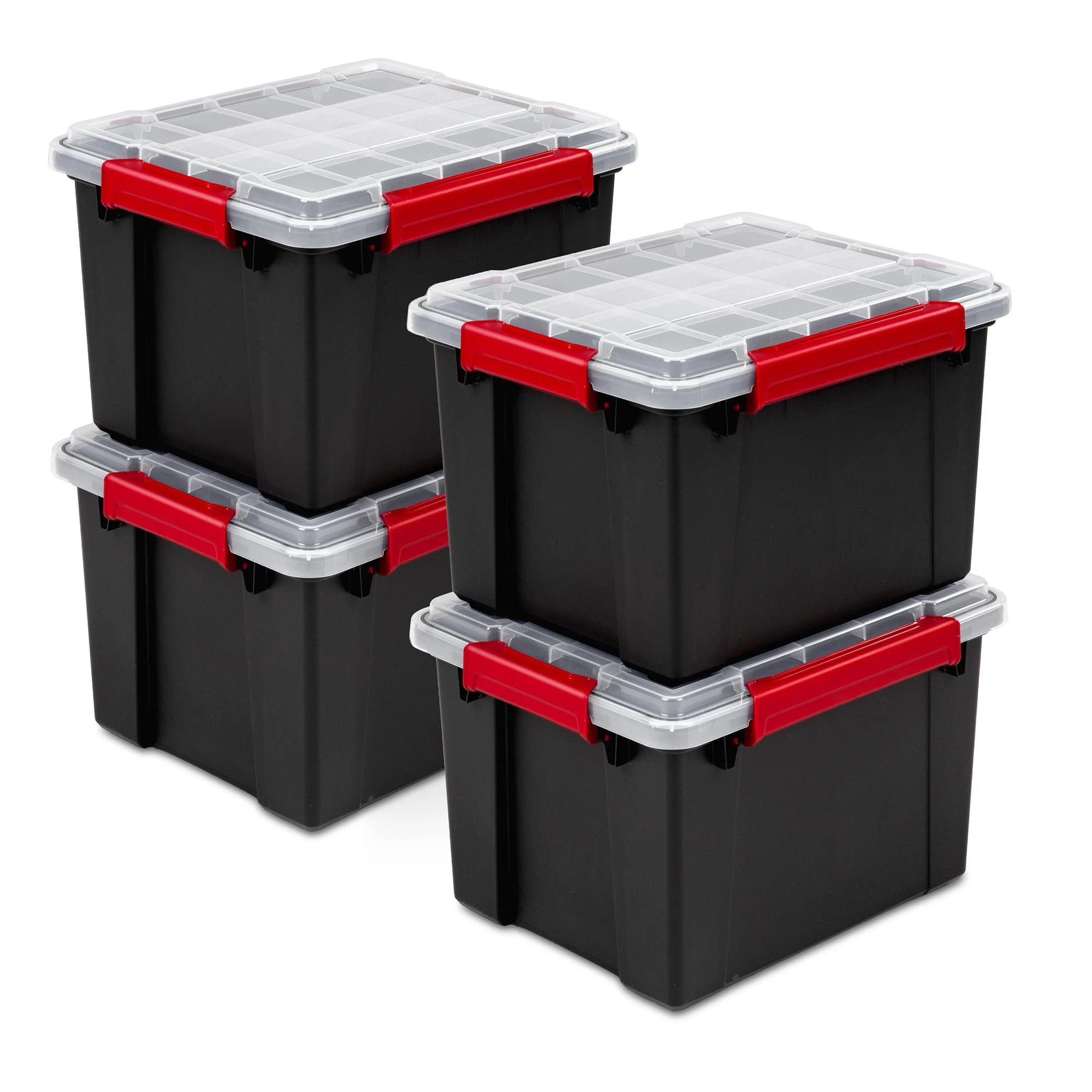 Sterilite 8.5 Gal Gasket Box, Stackable Storage Container w/ Lid, Black, 4 Pack
