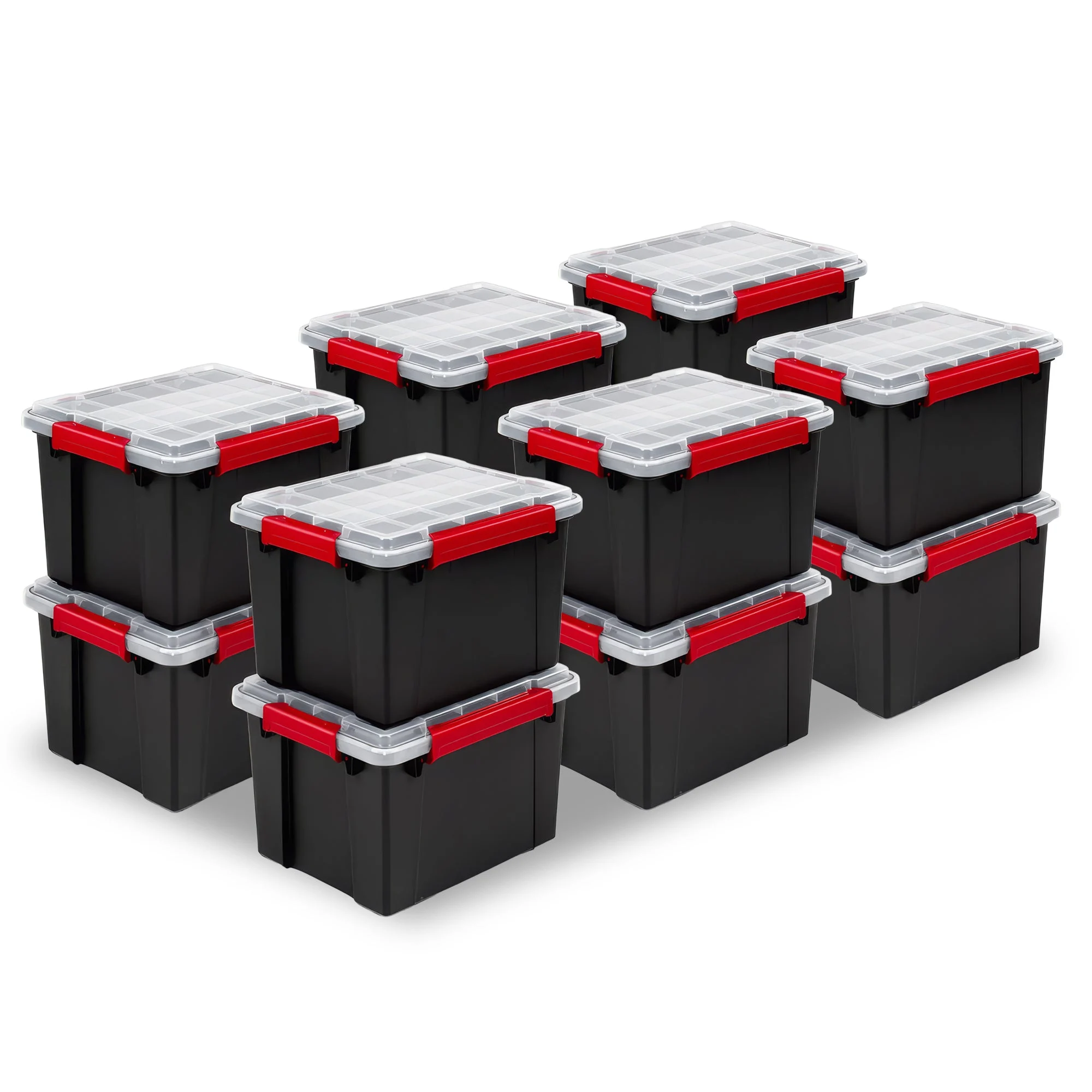Sterilite 8.5 Gal Gasket Box, Stackable Storage Container w/ Lid, Black, 12 Pack