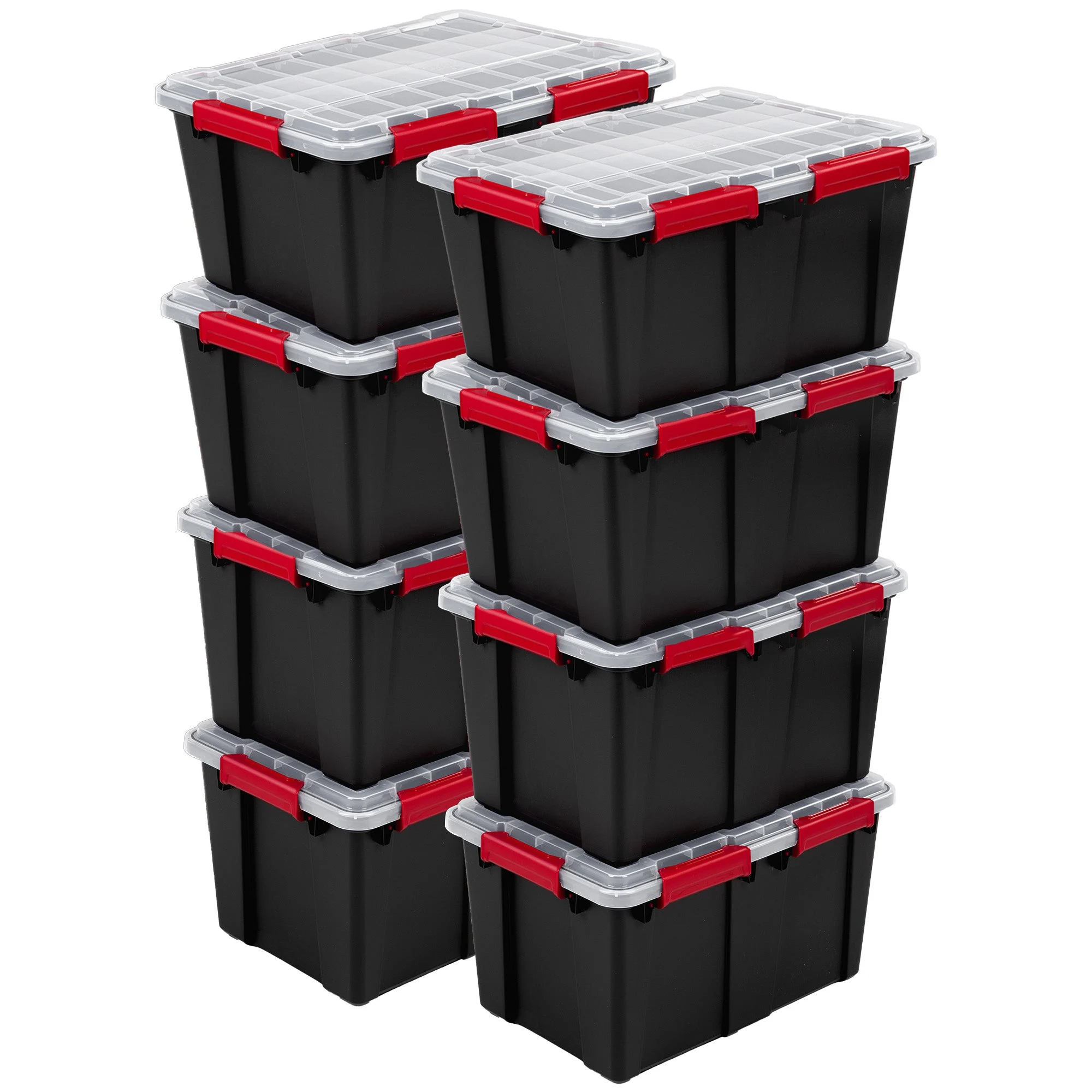 Sterilite 13.5 Gal Gasket Box, Stackable Storage Container w/ Lid, Black, 8 Pack