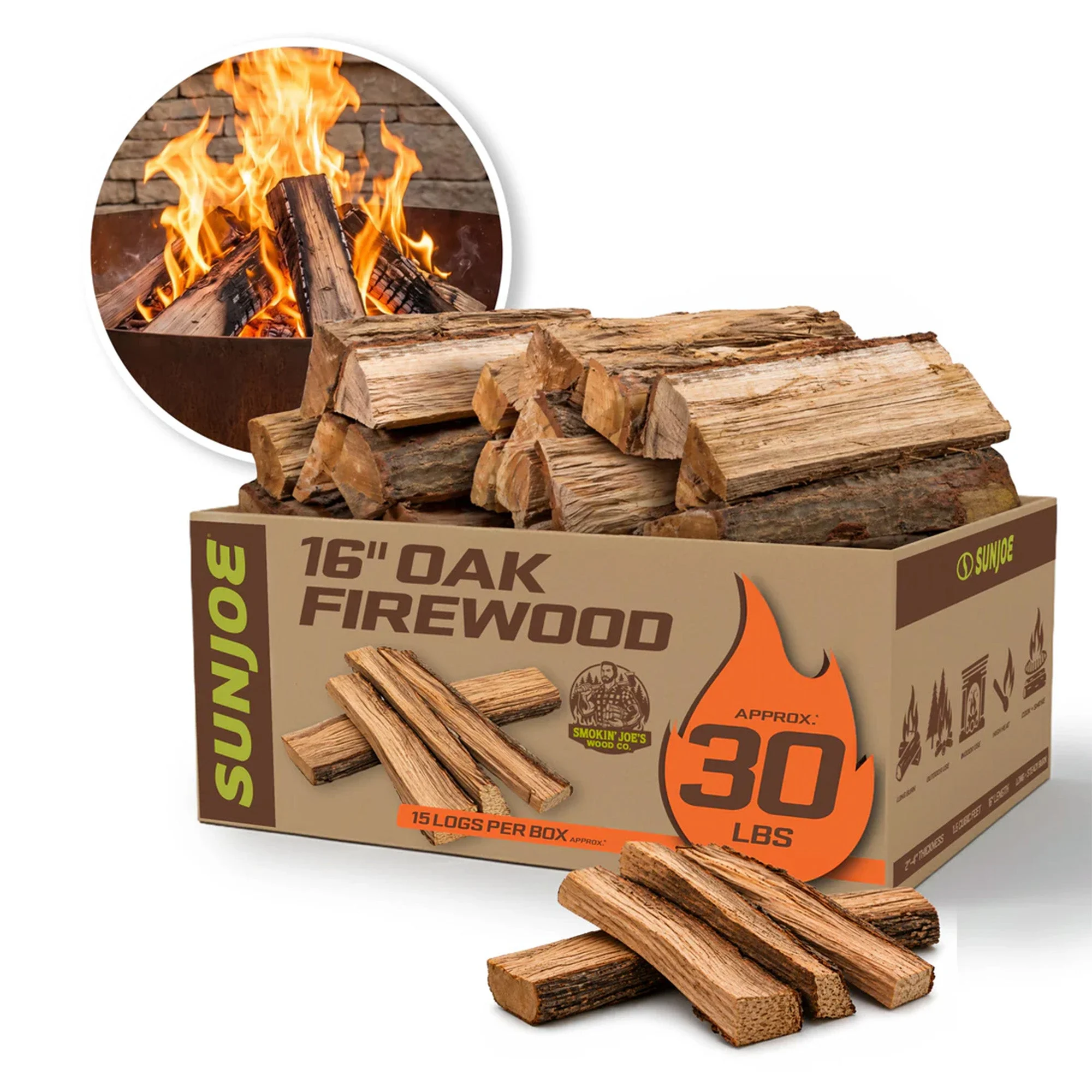 Sun Joe 16" Oak Firewood Fire Starter Sticks for Fireplace & Pits Use, 30 Lb Box