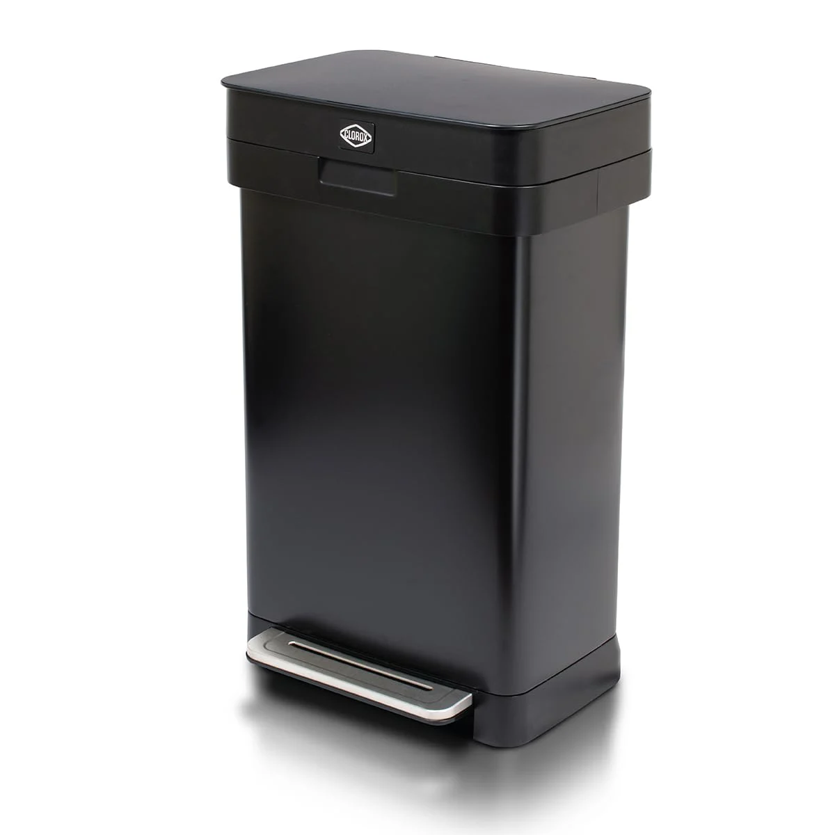 Clorox Trash Can, 13 Gallon Stainless Steel Garbage Bin with Wide Step, Black