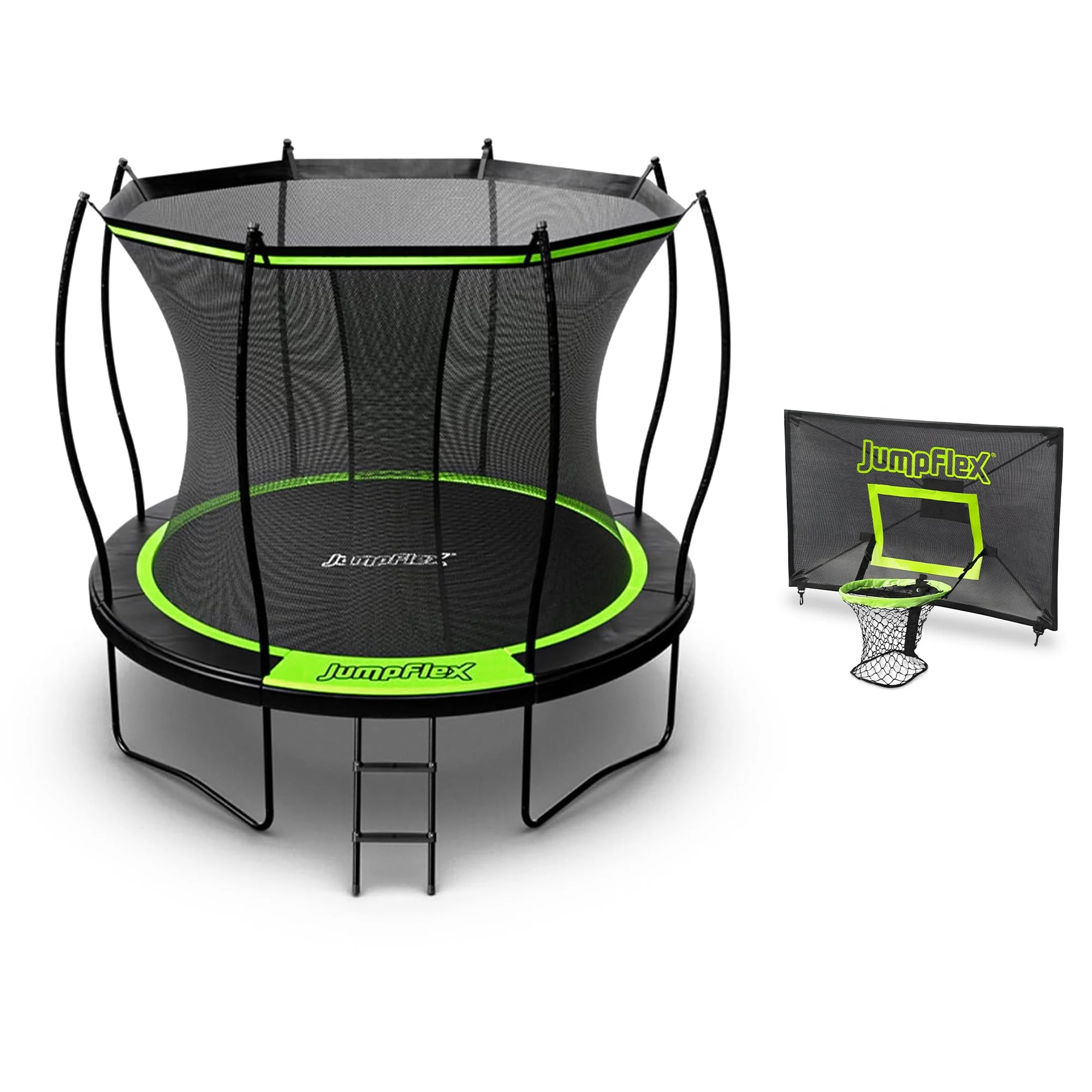 Jumpflex FLEX 10' Trampoline, Outdoor Play Equipment with PROJAM Basketball Hoop