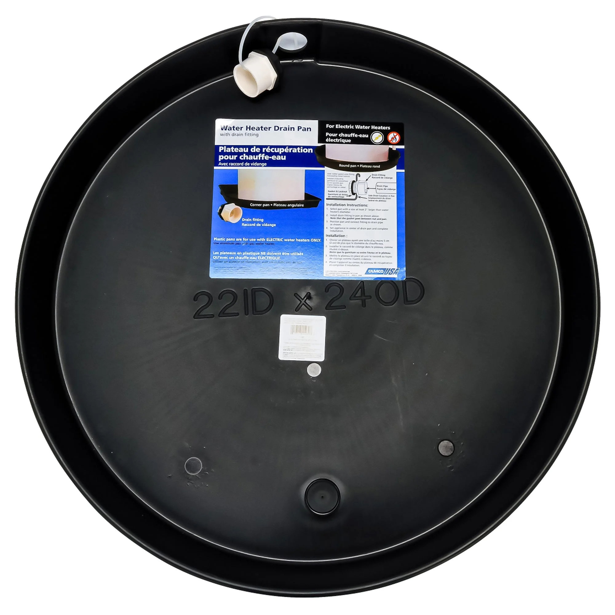 Camco 22 Inch ID Drain Pan, Drip Tray w/ PVC Fitting for Electric Water Heaters